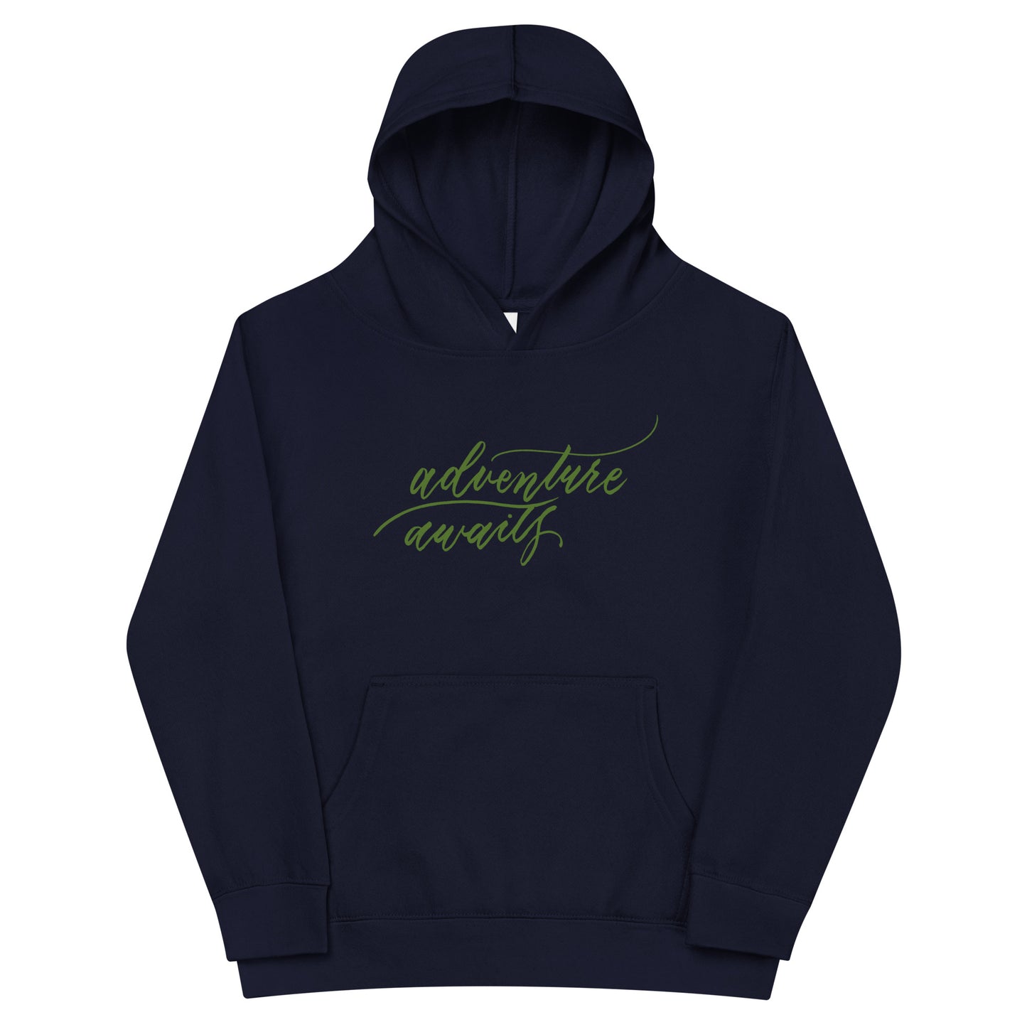 Script "Adventure Awaits" Green Calligraphy Printed Kids Fleece Hoodie