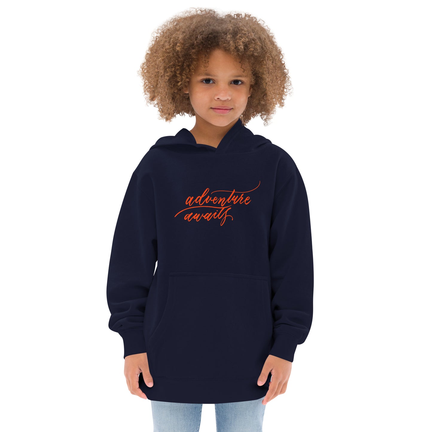 Script "Adventure Awaits" Orange Calligraphy Printed Kids Fleece Hoodie