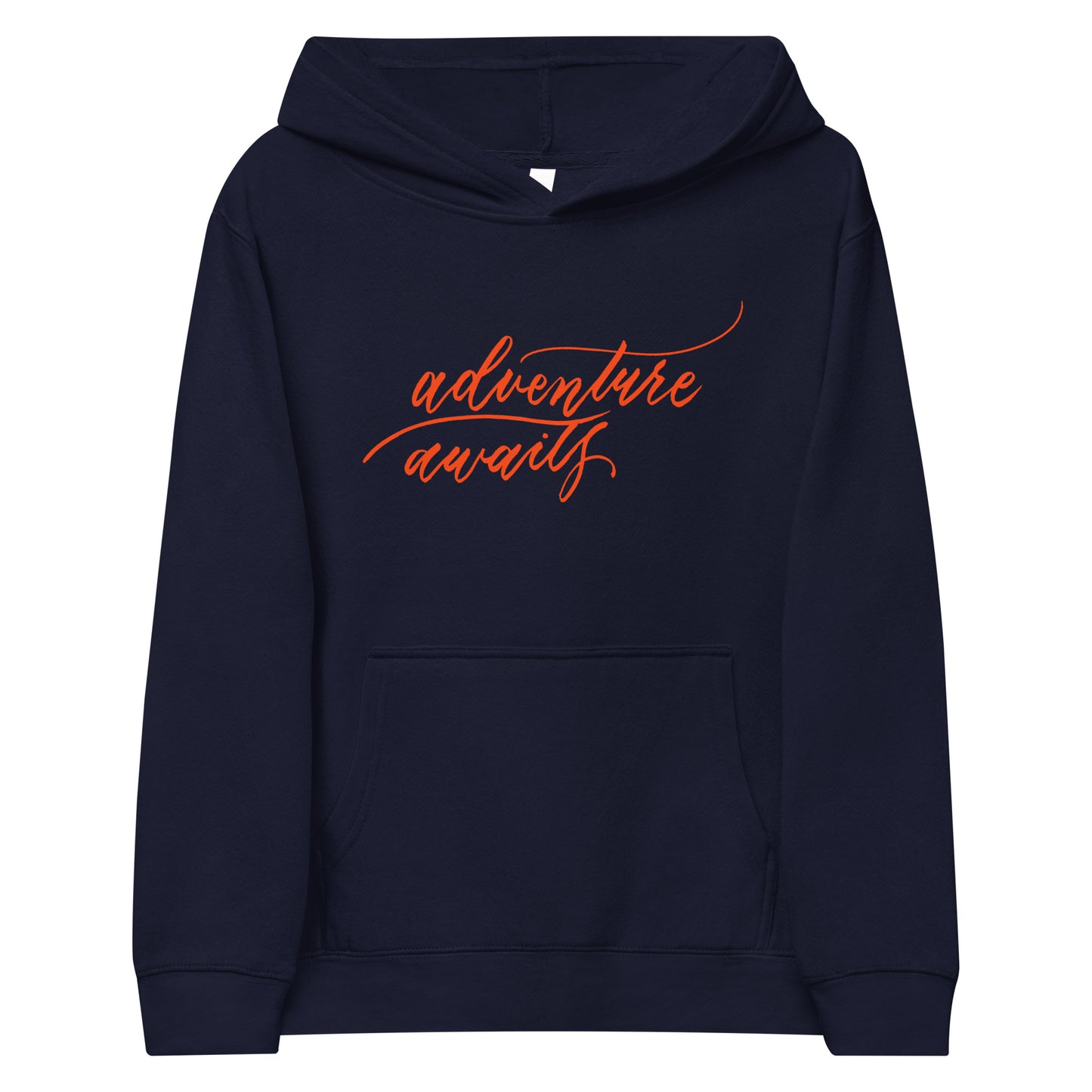 Script "Adventure Awaits" Orange Calligraphy Printed Kids Fleece Hoodie