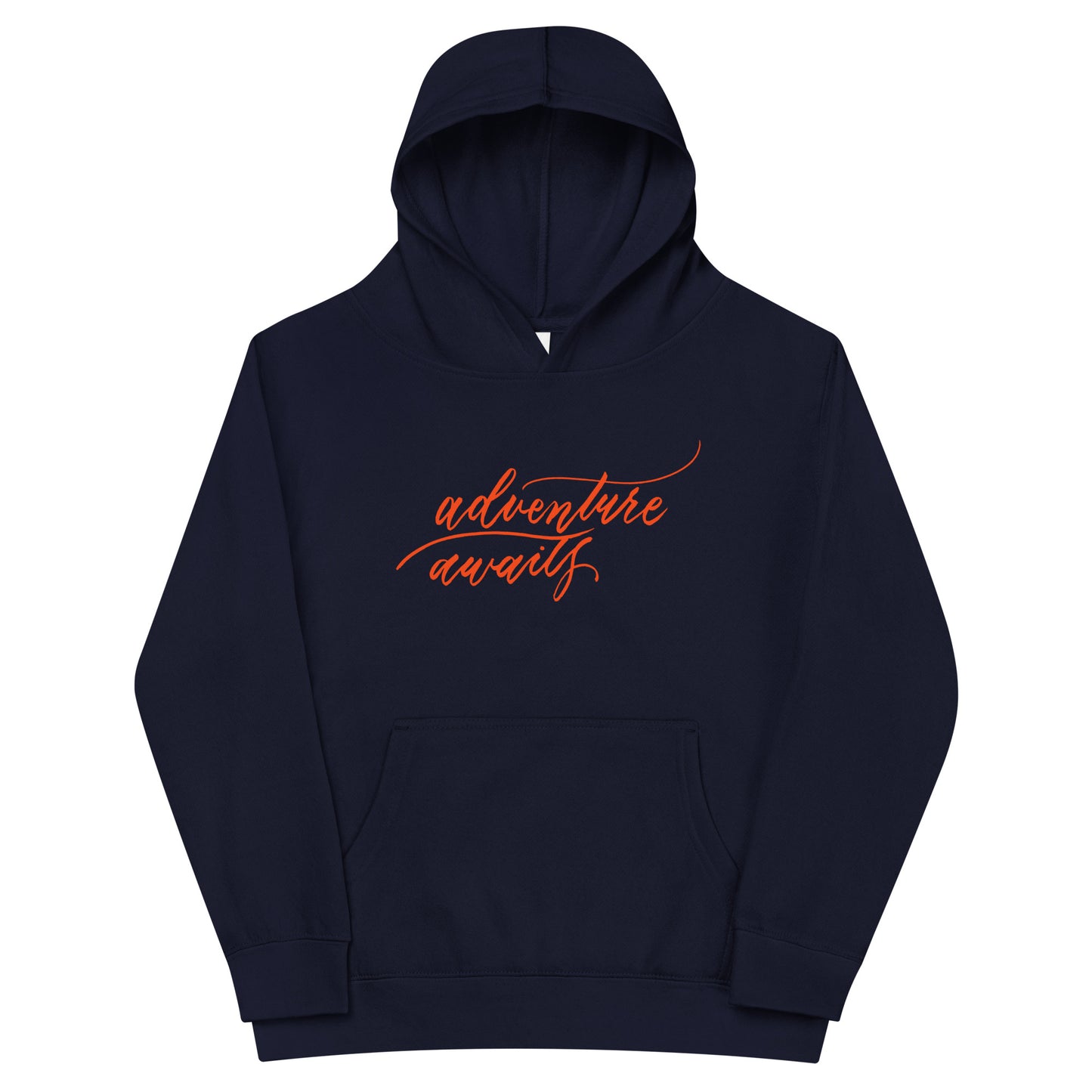 Script "Adventure Awaits" Orange Calligraphy Printed Kids Fleece Hoodie