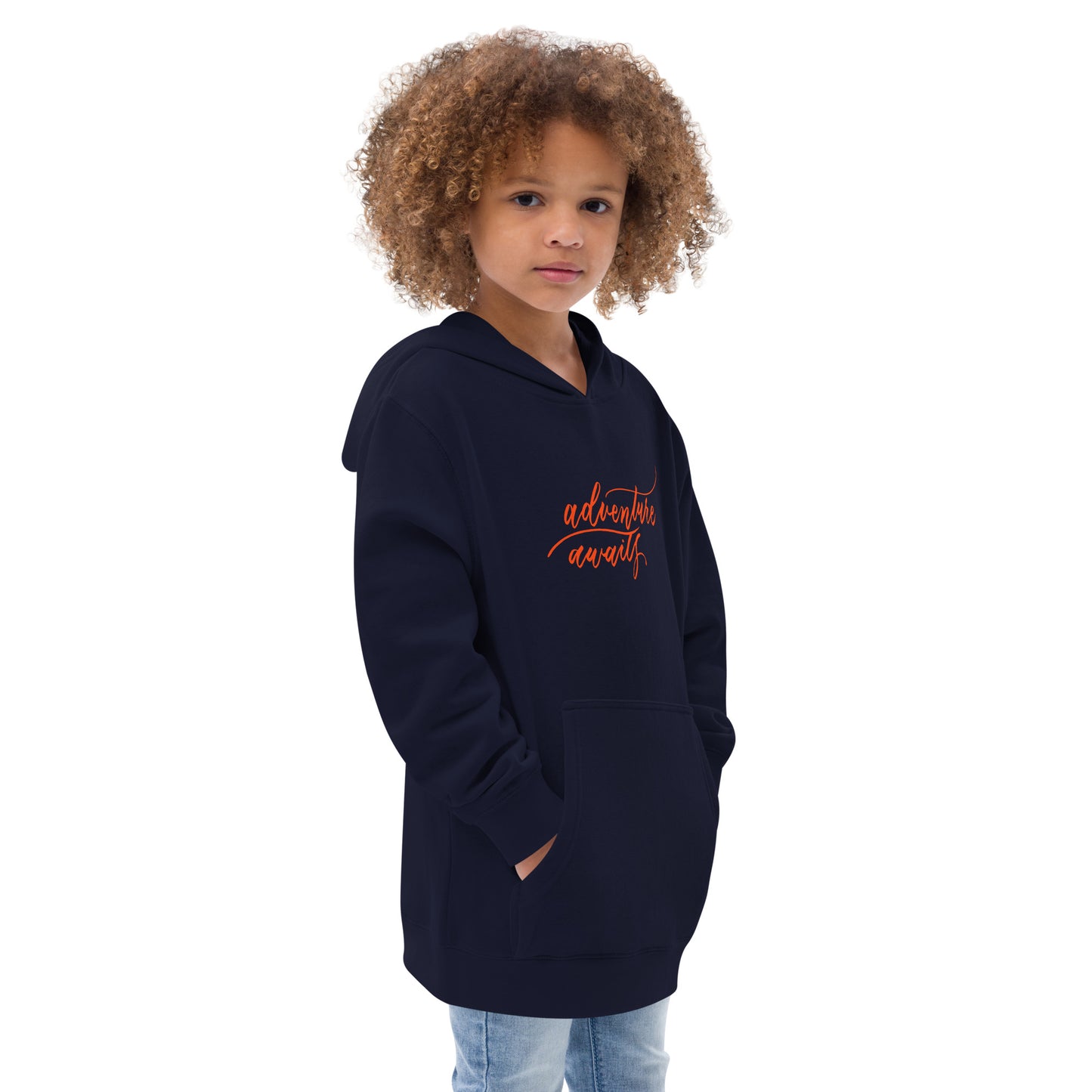 Script "Adventure Awaits" Orange Calligraphy Printed Kids Fleece Hoodie