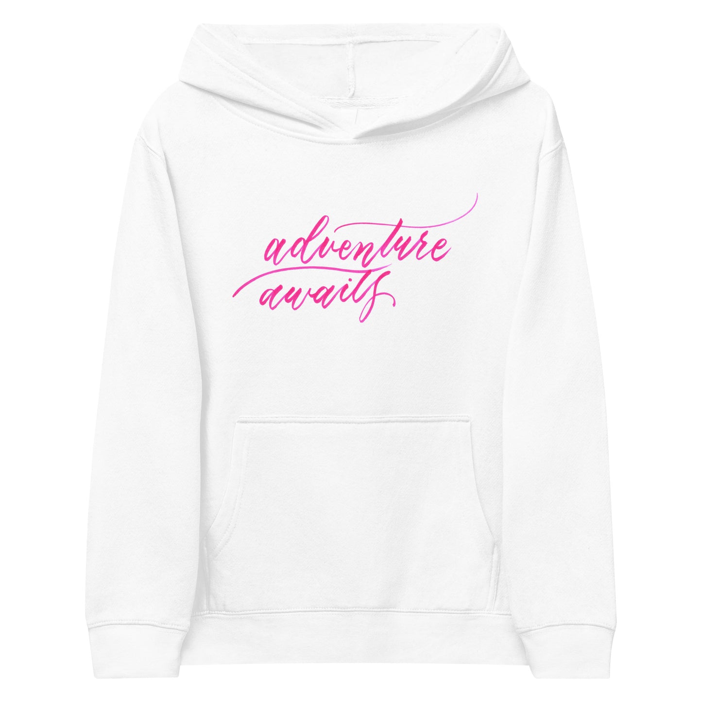 Script "Adventure Awaits" Pink Calligraphy Printed Kids Fleece Hoodie