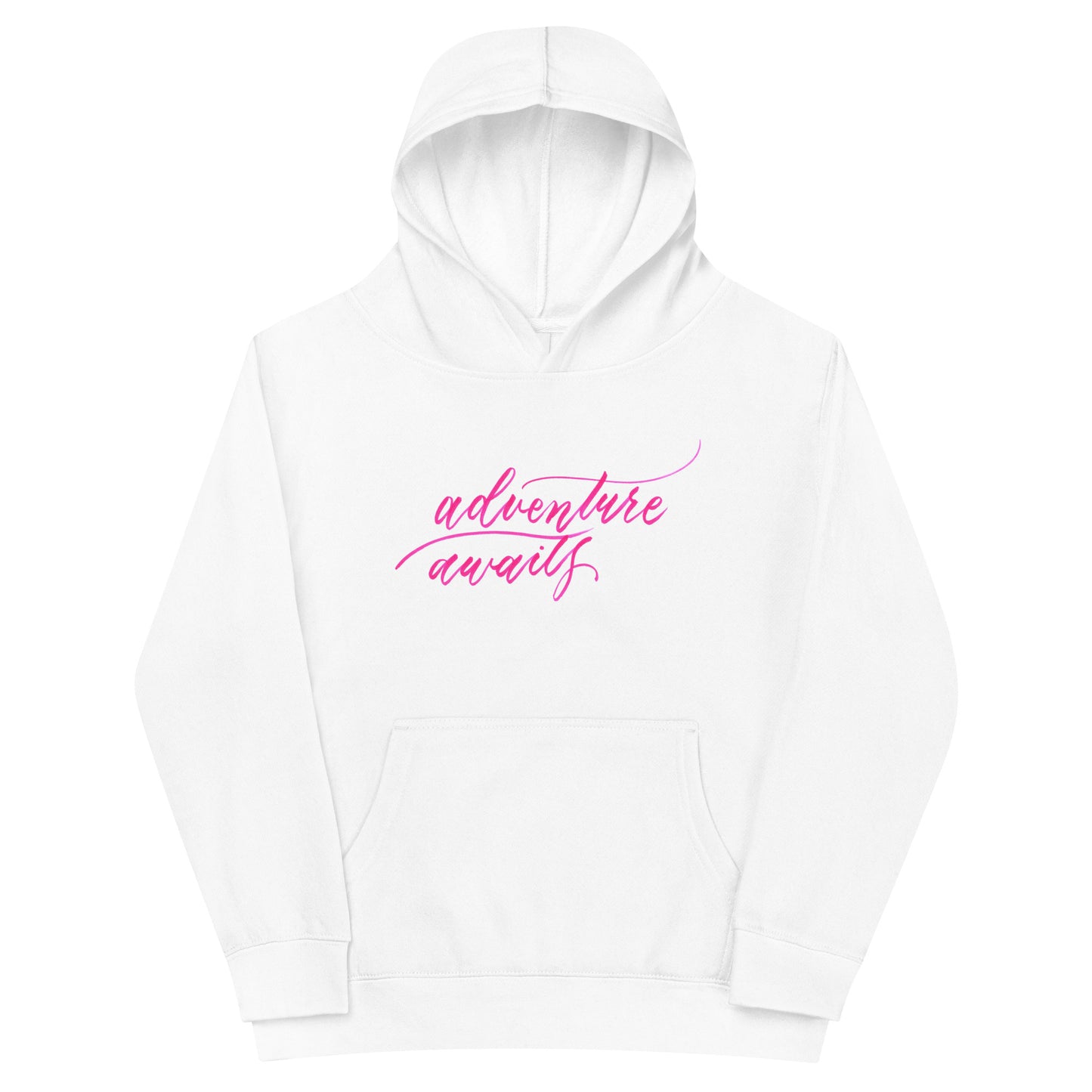 Script "Adventure Awaits" Pink Calligraphy Printed Kids Fleece Hoodie