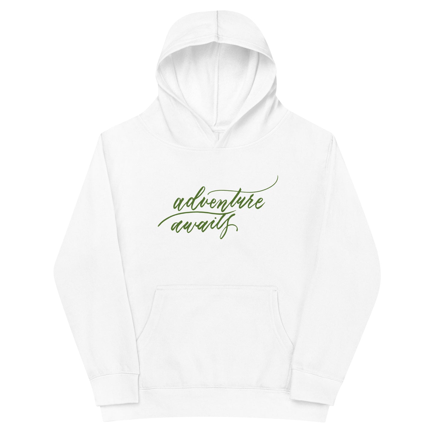 Script "Adventure Awaits" Green Calligraphy Printed Kids Fleece Hoodie