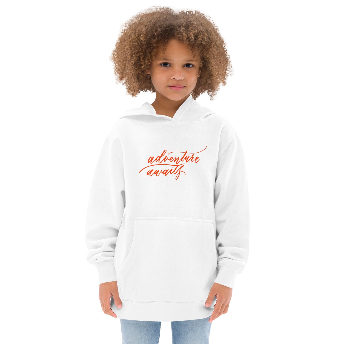 Script "Adventure Awaits" Orange Calligraphy Printed Kids Fleece Hoodie