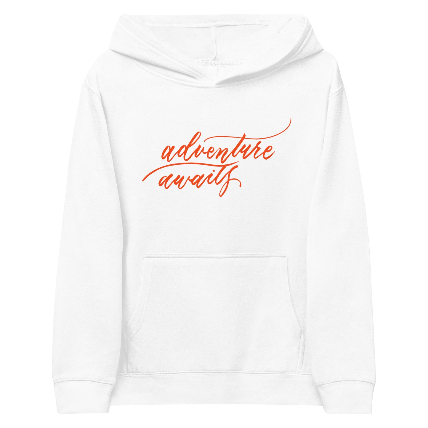 Script "Adventure Awaits" Orange Calligraphy Printed Kids Fleece Hoodie