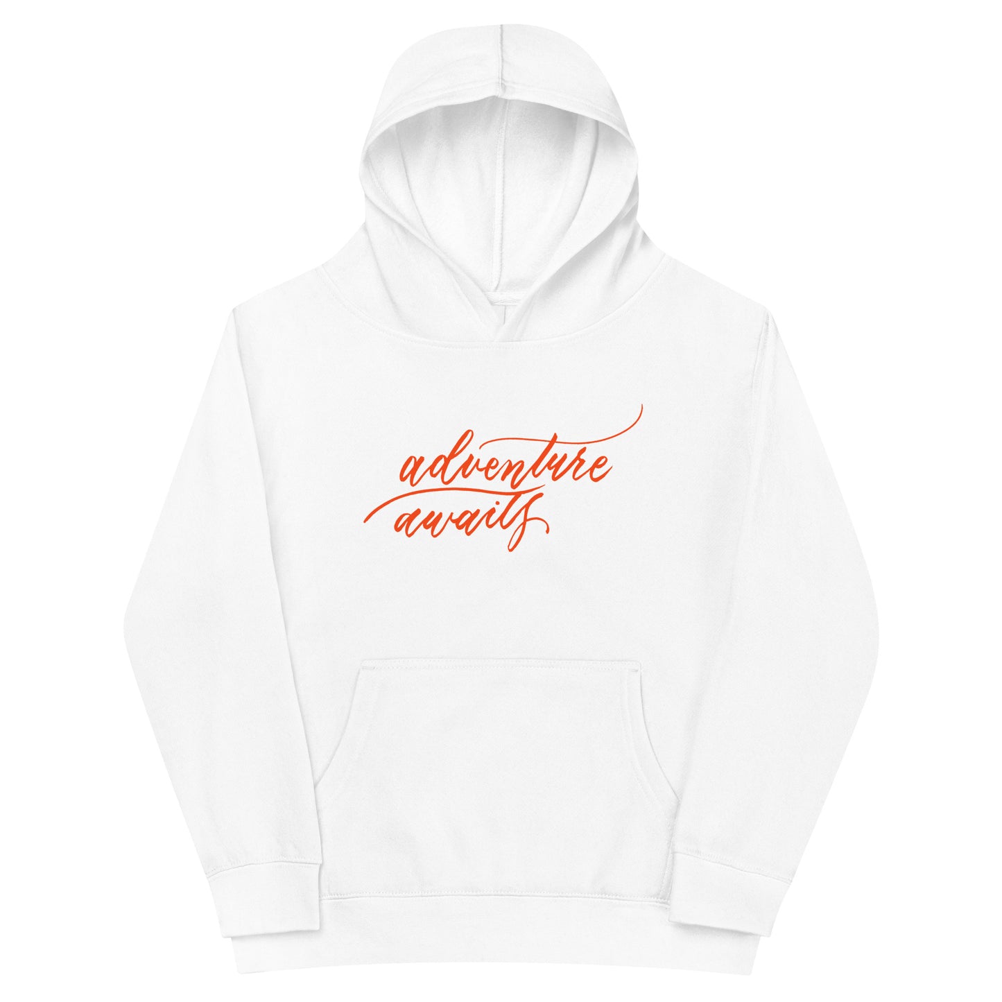 Script "Adventure Awaits" Orange Calligraphy Printed Kids Fleece Hoodie