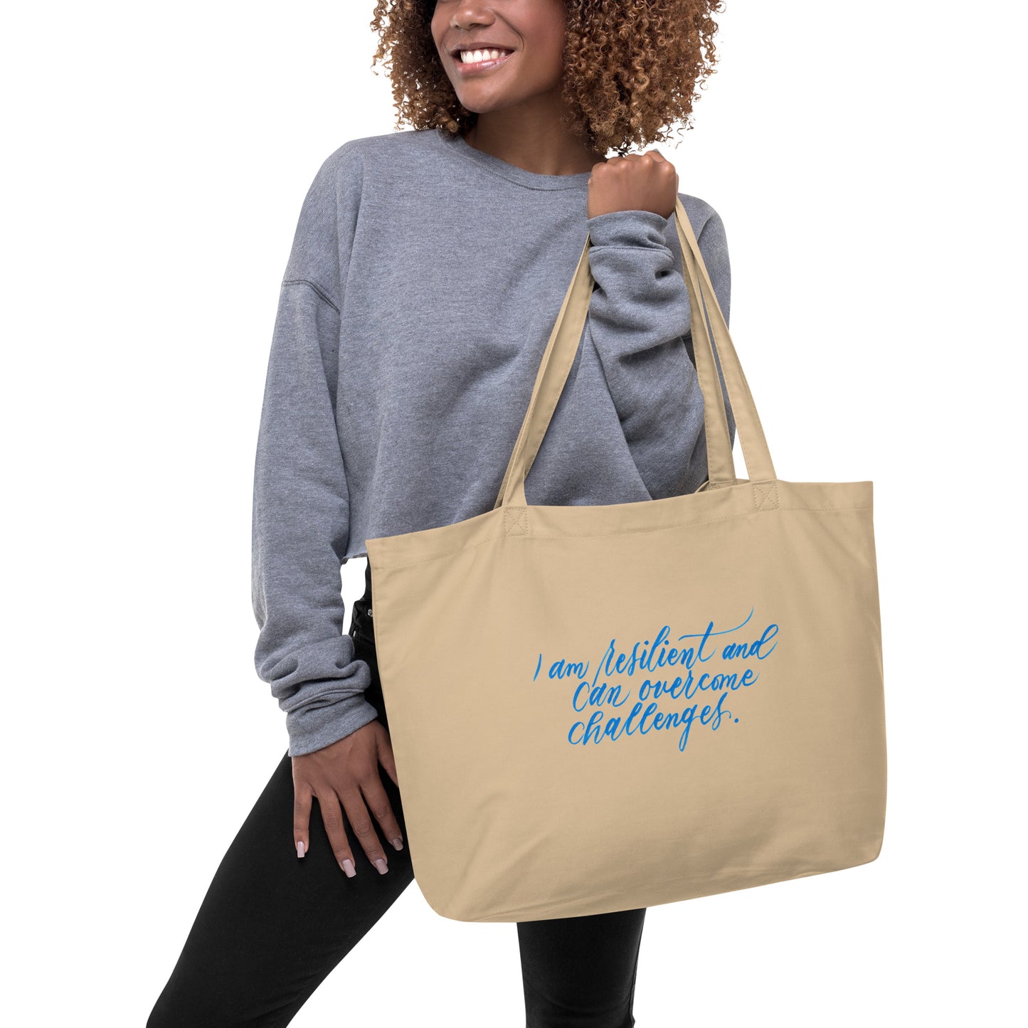 Resilient Tote - "I am resilient..." Calligraphy Printed on Certified Organic Cotton Canvas LARGE Tote Bag - I am Empowered #06