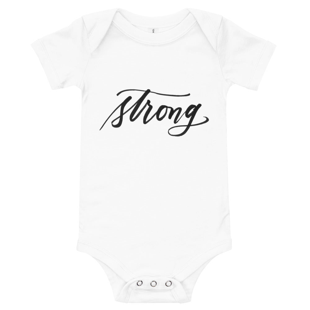 Super Soft "Strong" Script Calligraphy Baby One-Piece Bodysuit Jumper