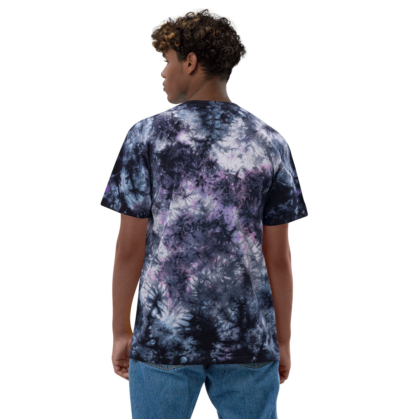 Embroidered Purple "Strong" Calligraphy Oversized Tie-Dye T-Shirt