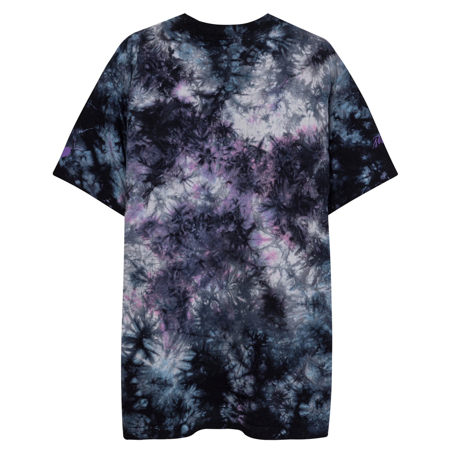 Embroidered Purple "Strong" Calligraphy Oversized Tie-Dye T-Shirt