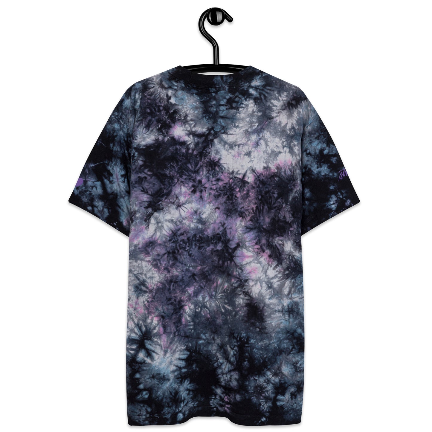 Embroidered Purple "Strong" Calligraphy Oversized Tie-Dye T-Shirt