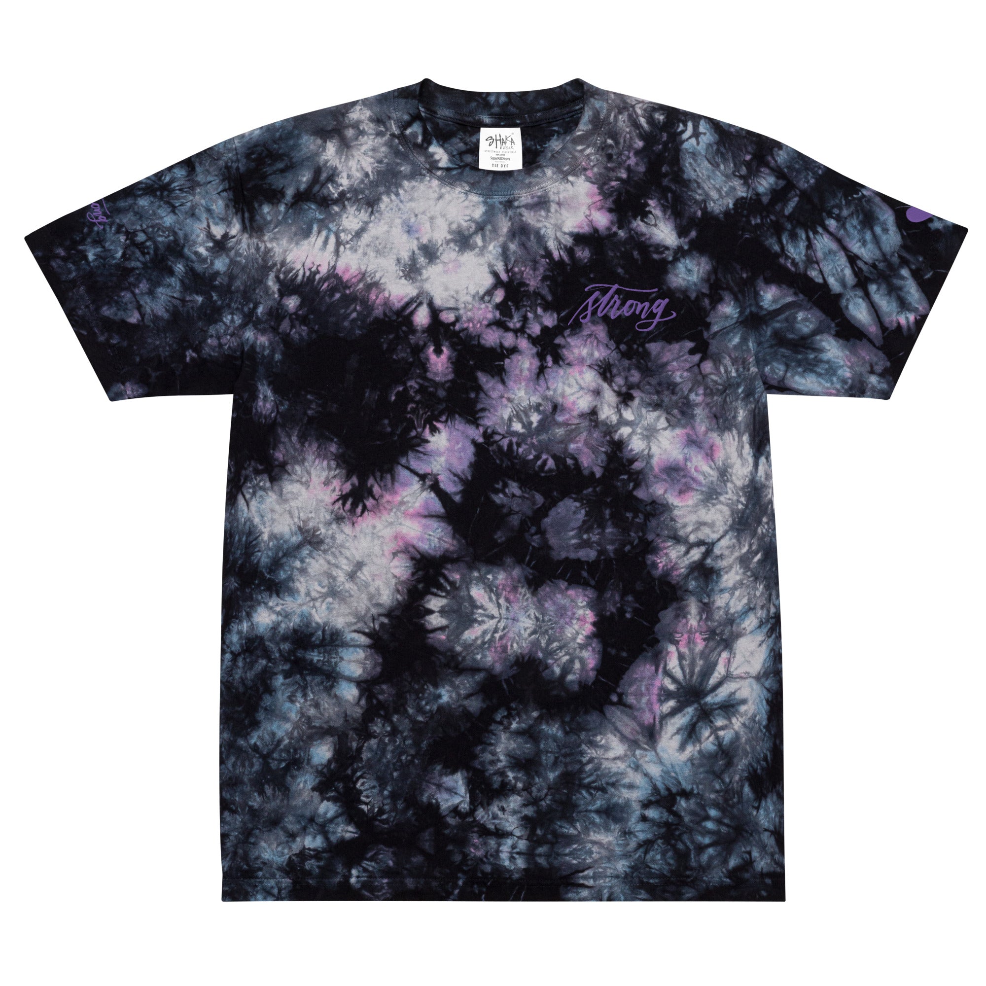 ADULT SIZES - Embroidered Purple "Strong" Calligraphy Oversized Tie-Dye T-Shirt