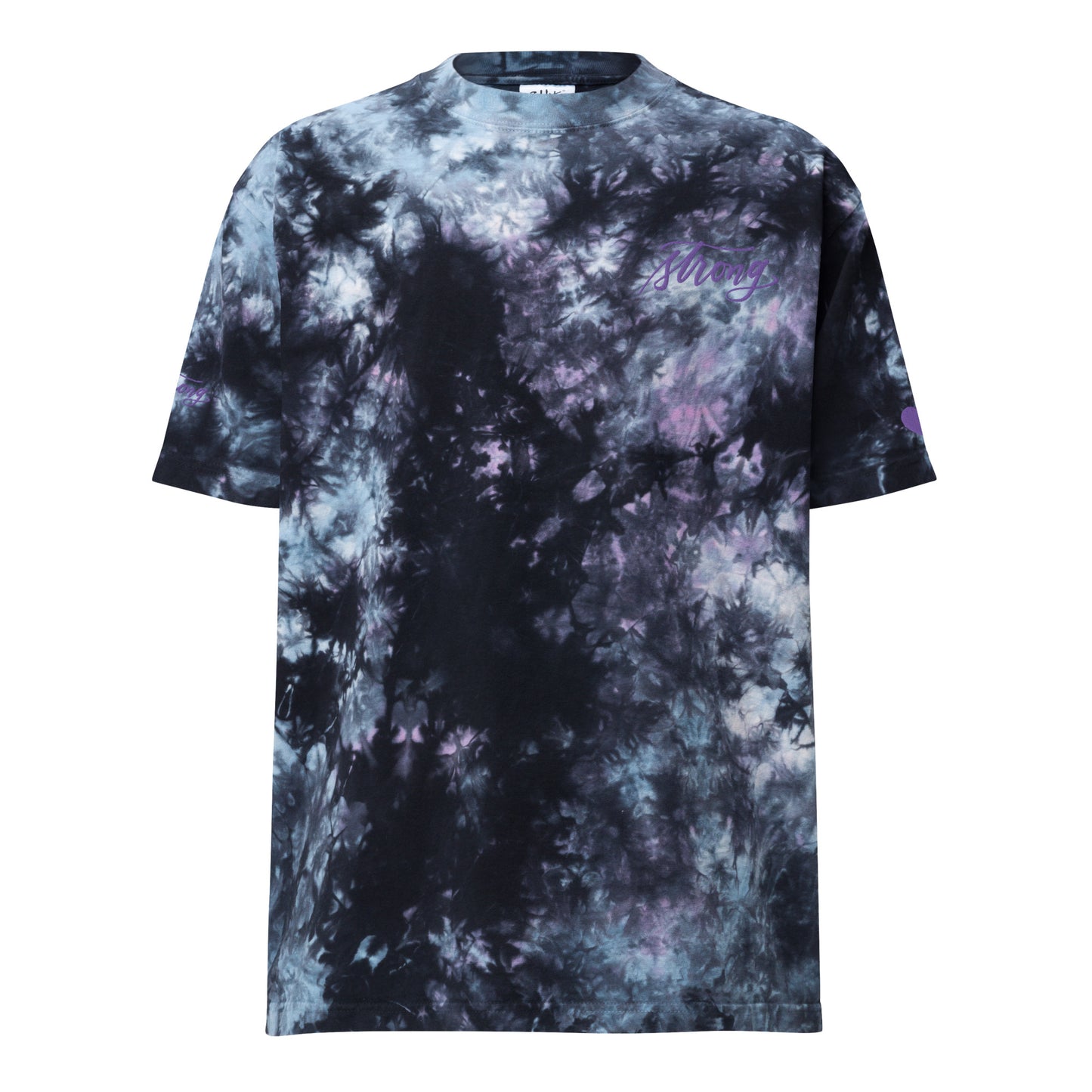 Embroidered Purple "Strong" Calligraphy Oversized Tie-Dye T-Shirt