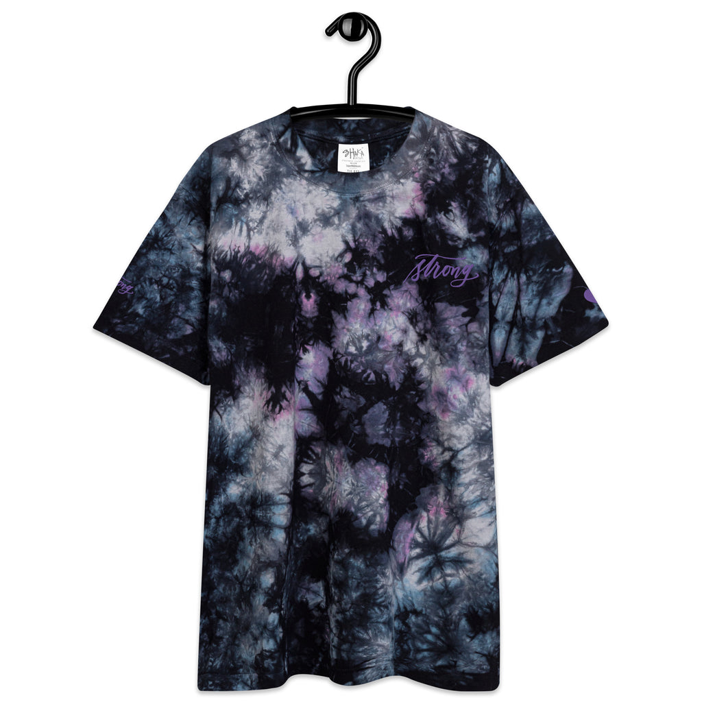 ADULT SIZES - Embroidered Purple "Strong" Calligraphy Oversized Tie-Dye T-Shirt