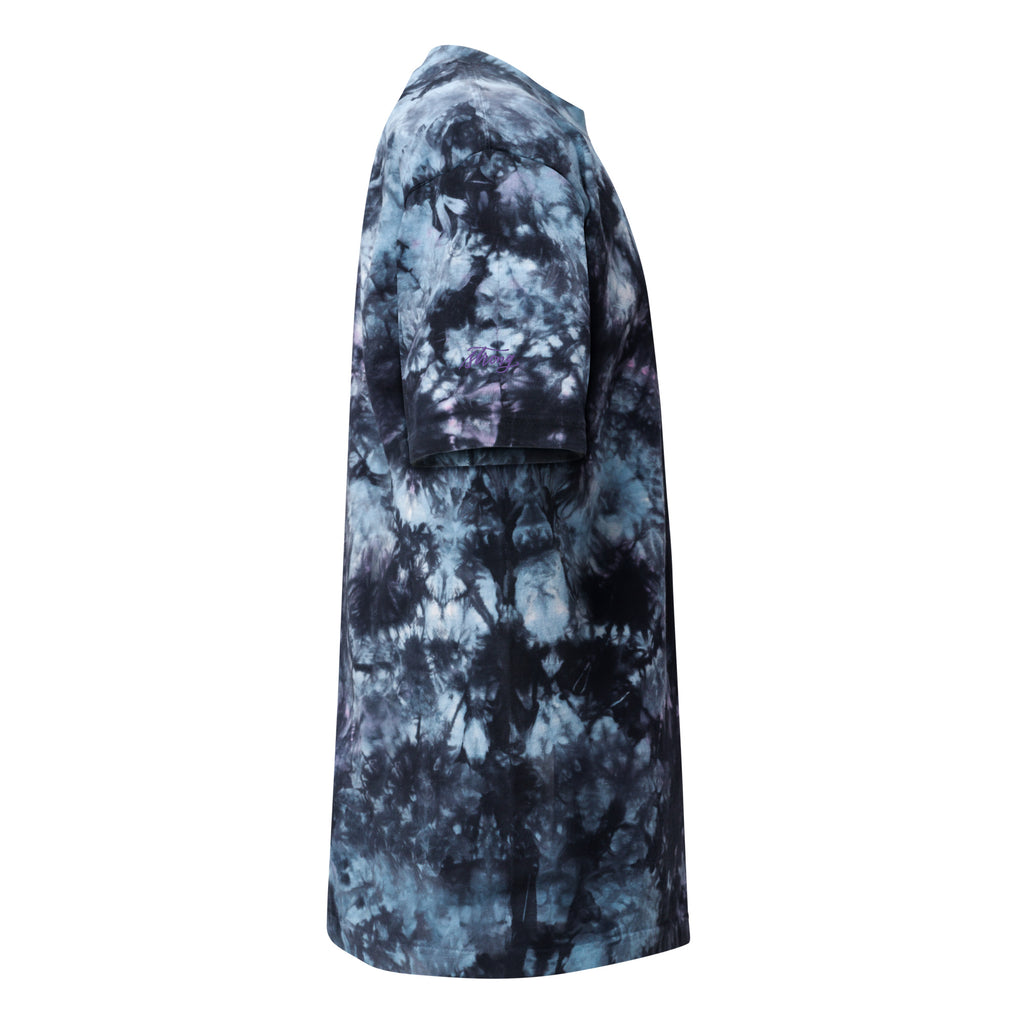 ADULT SIZES - Embroidered Purple "Strong" Calligraphy Oversized Tie-Dye T-Shirt