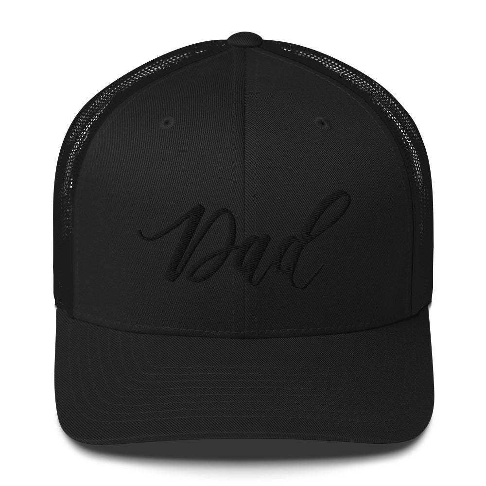 Embroidered Black Script "Girl Dad" Calligraphy Black Trucker Cap