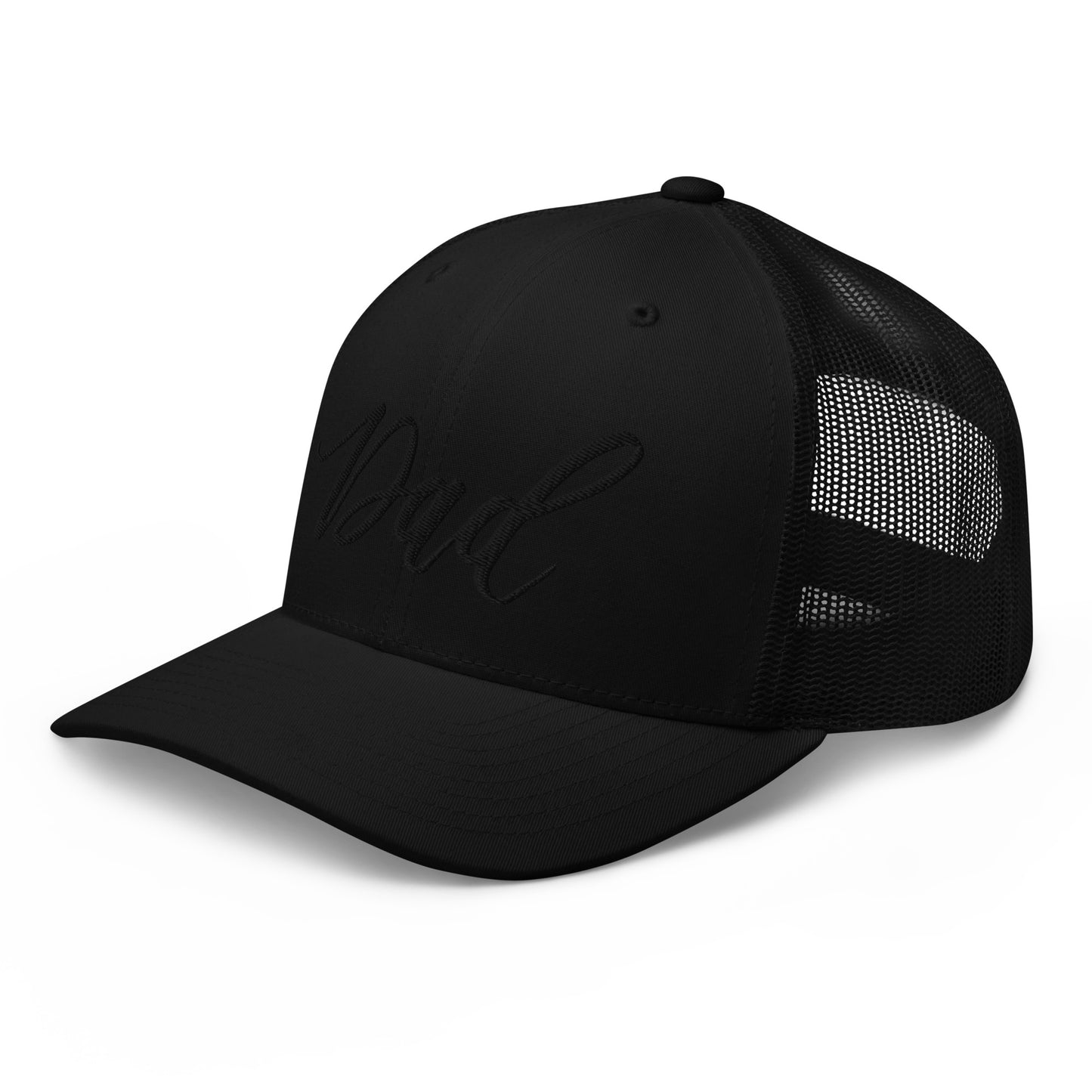 Embroidered Black Script "Girl Dad" Calligraphy Black Trucker Cap