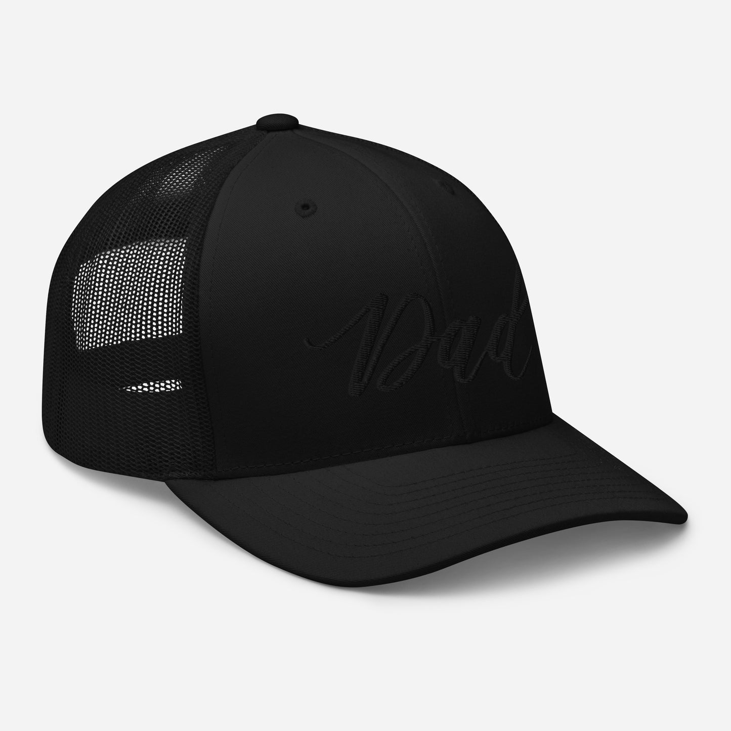 Embroidered Black Script "Girl Dad" Calligraphy Black Trucker Cap