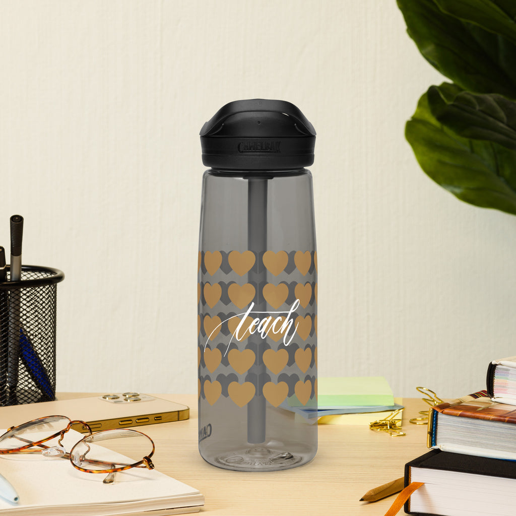 CamelBak Hearts Pattern & Handwritten "Teach" Calligraphy White Chalk Script Printed CamelBak Sports Water Bottle - Teach Because #06