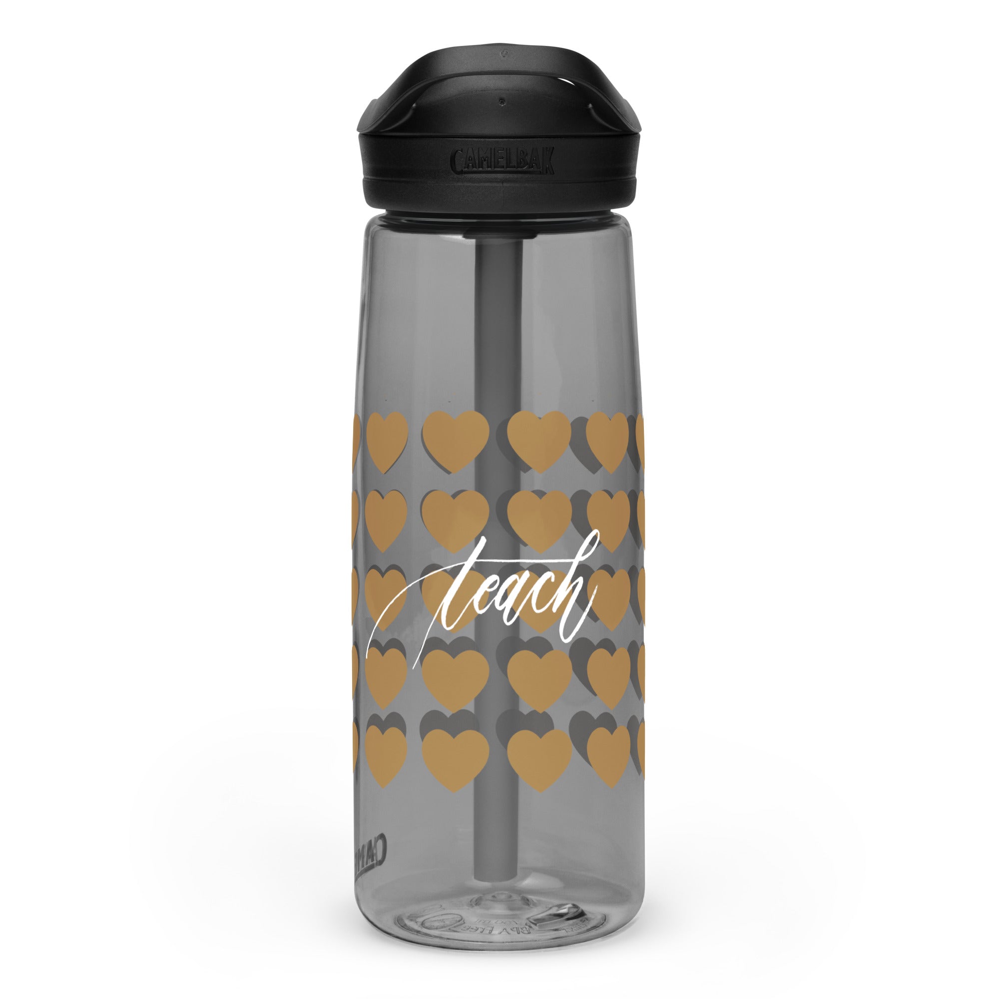 CamelBak Hearts Pattern & Handwritten "Teach" Calligraphy White Chalk Script Printed CamelBak Sports Water Bottle - Teach Because #06