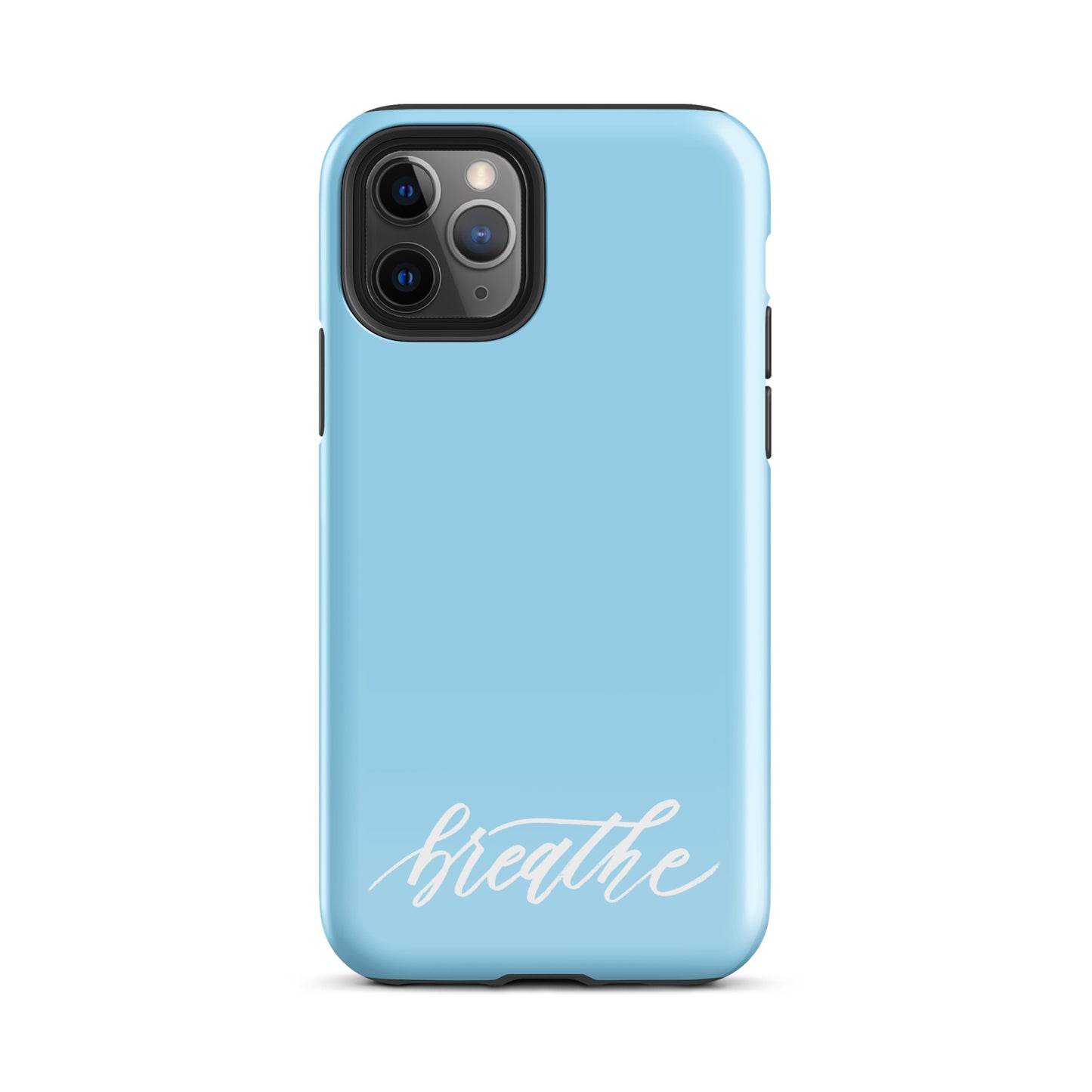 Script "Breathe" White Calligraphy on Sky Blue Printed Tough Case for iPhone®