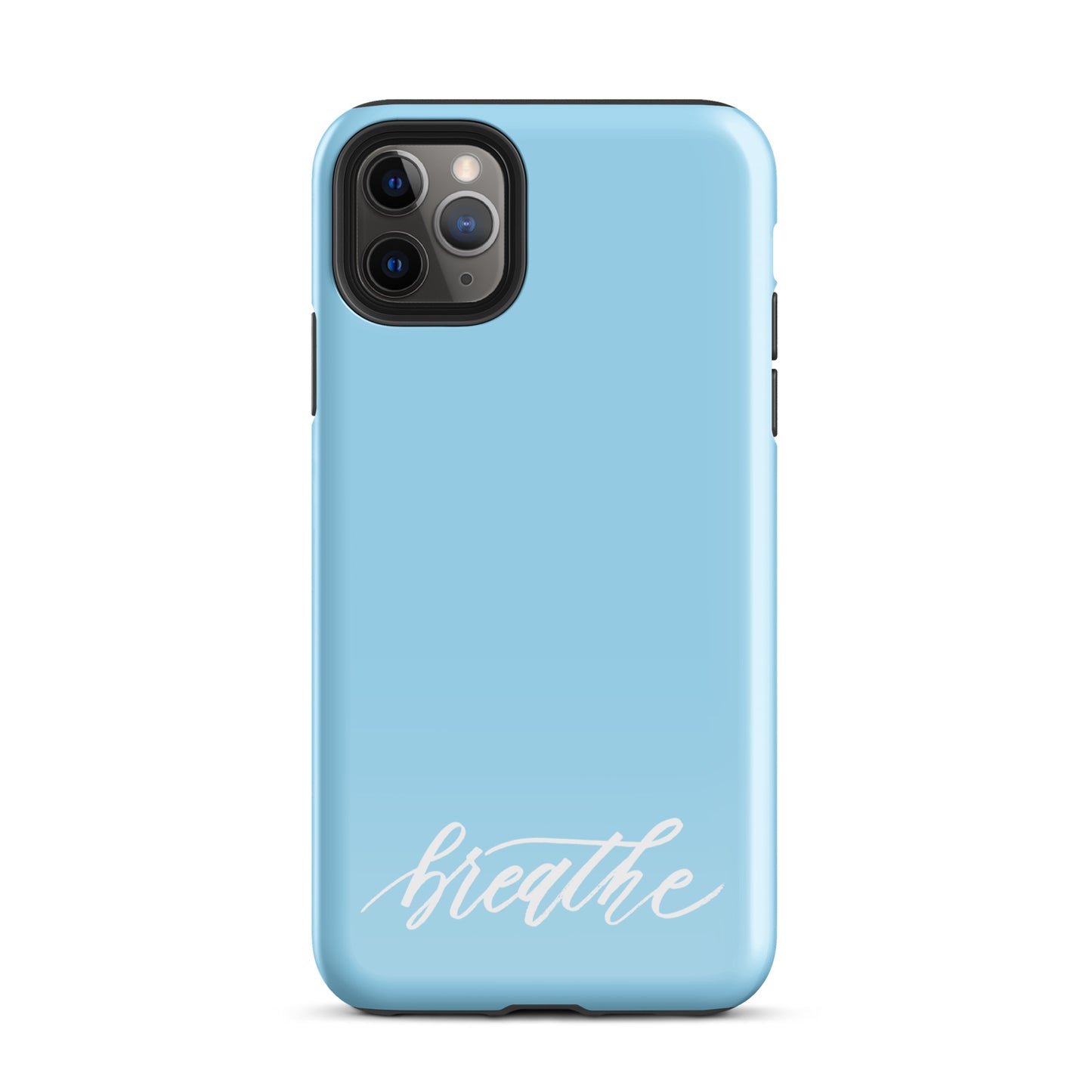 Script "Breathe" White Calligraphy on Sky Blue Printed Tough Case for iPhone®