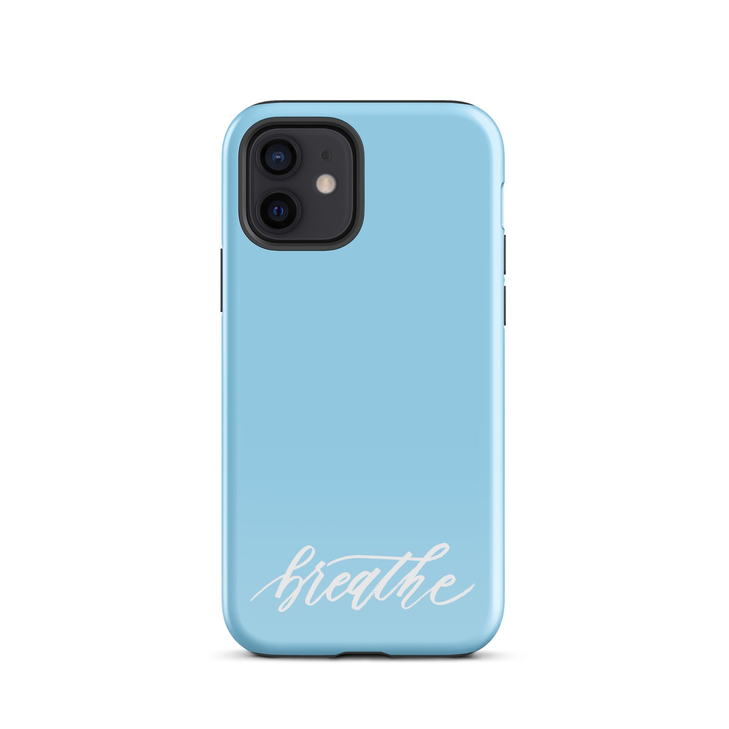 Script "Breathe" White Calligraphy on Sky Blue Printed Tough Case for iPhone®