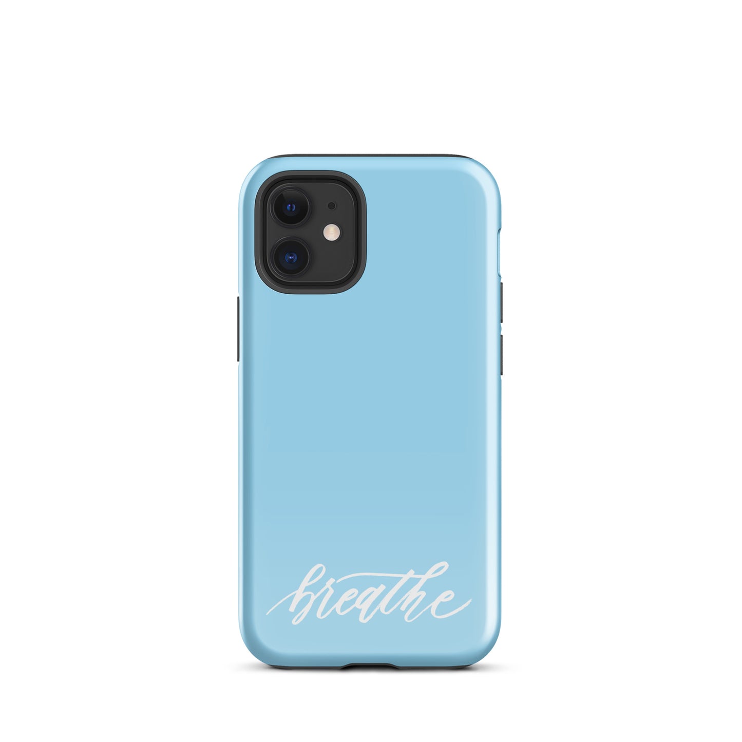 Script "Breathe" White Calligraphy on Sky Blue Printed Tough Case for iPhone®