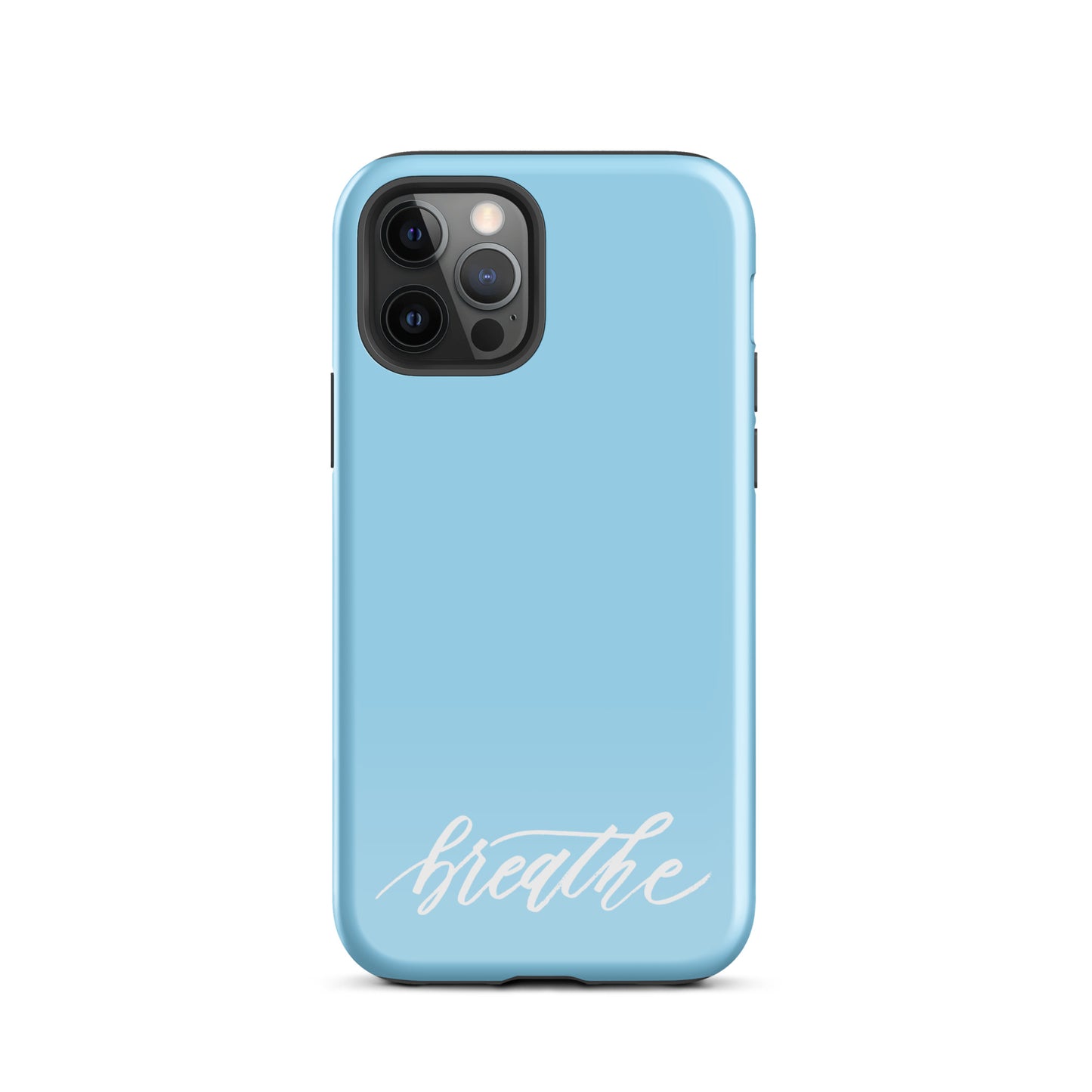 Script "Breathe" White Calligraphy on Sky Blue Printed Tough Case for iPhone®