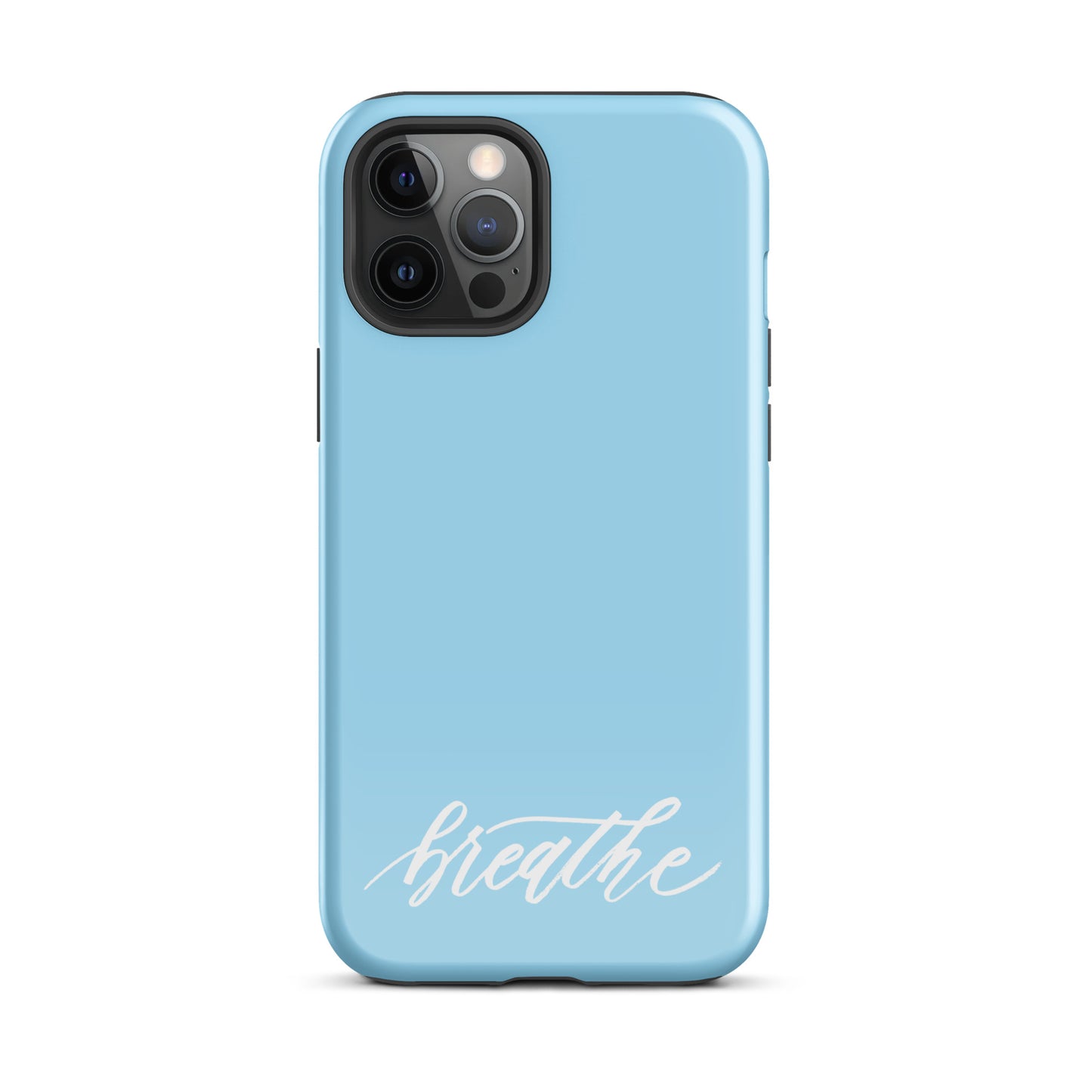 Script "Breathe" White Calligraphy on Sky Blue Printed Tough Case for iPhone®