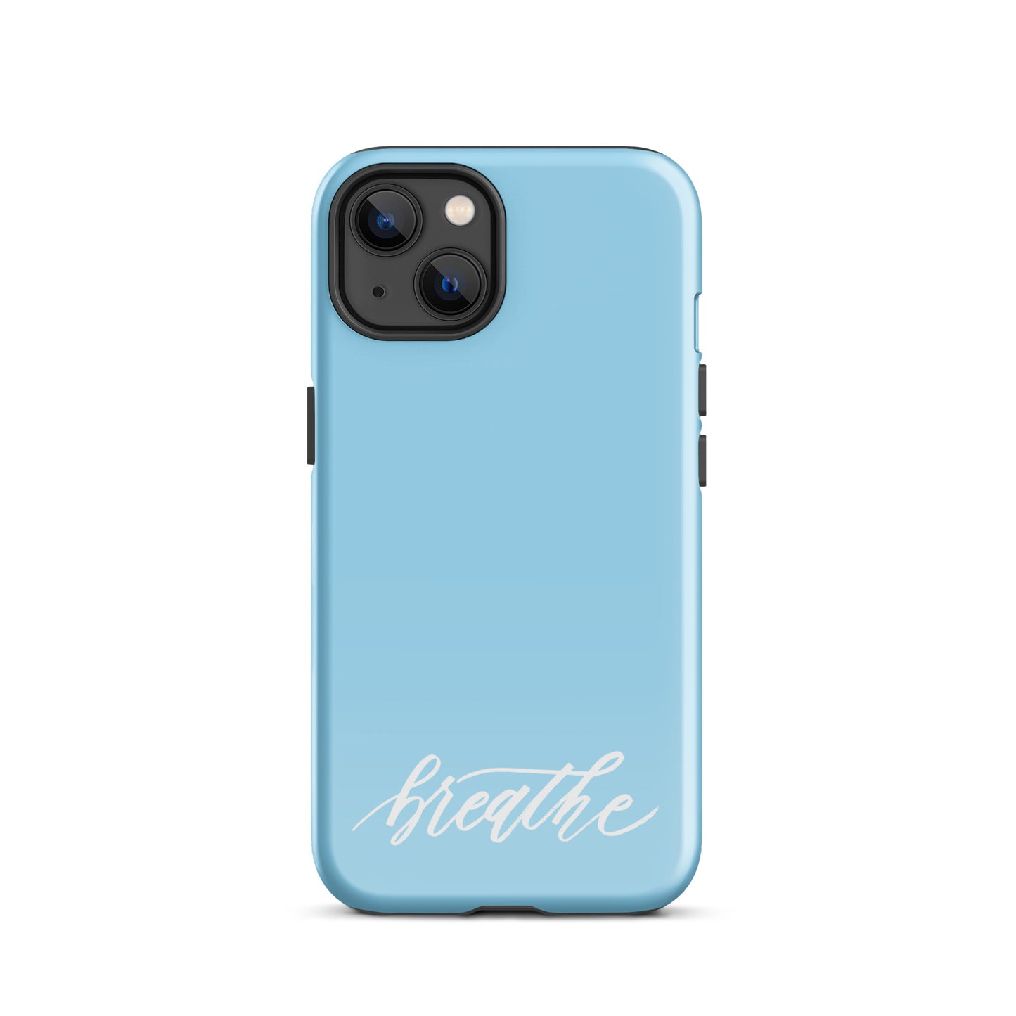 Script "Breathe" White Calligraphy on Sky Blue Printed Tough Case for iPhone®