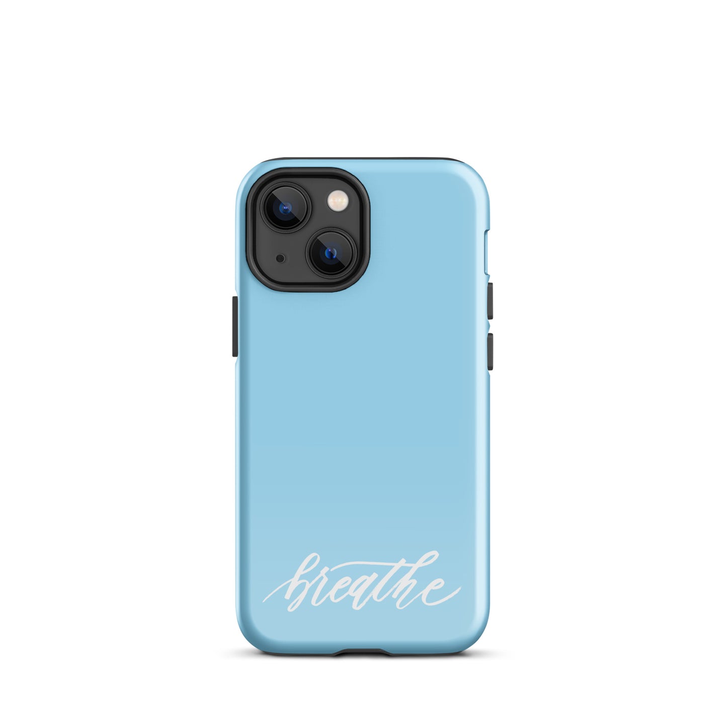 Script "Breathe" White Calligraphy on Sky Blue Printed Tough Case for iPhone®