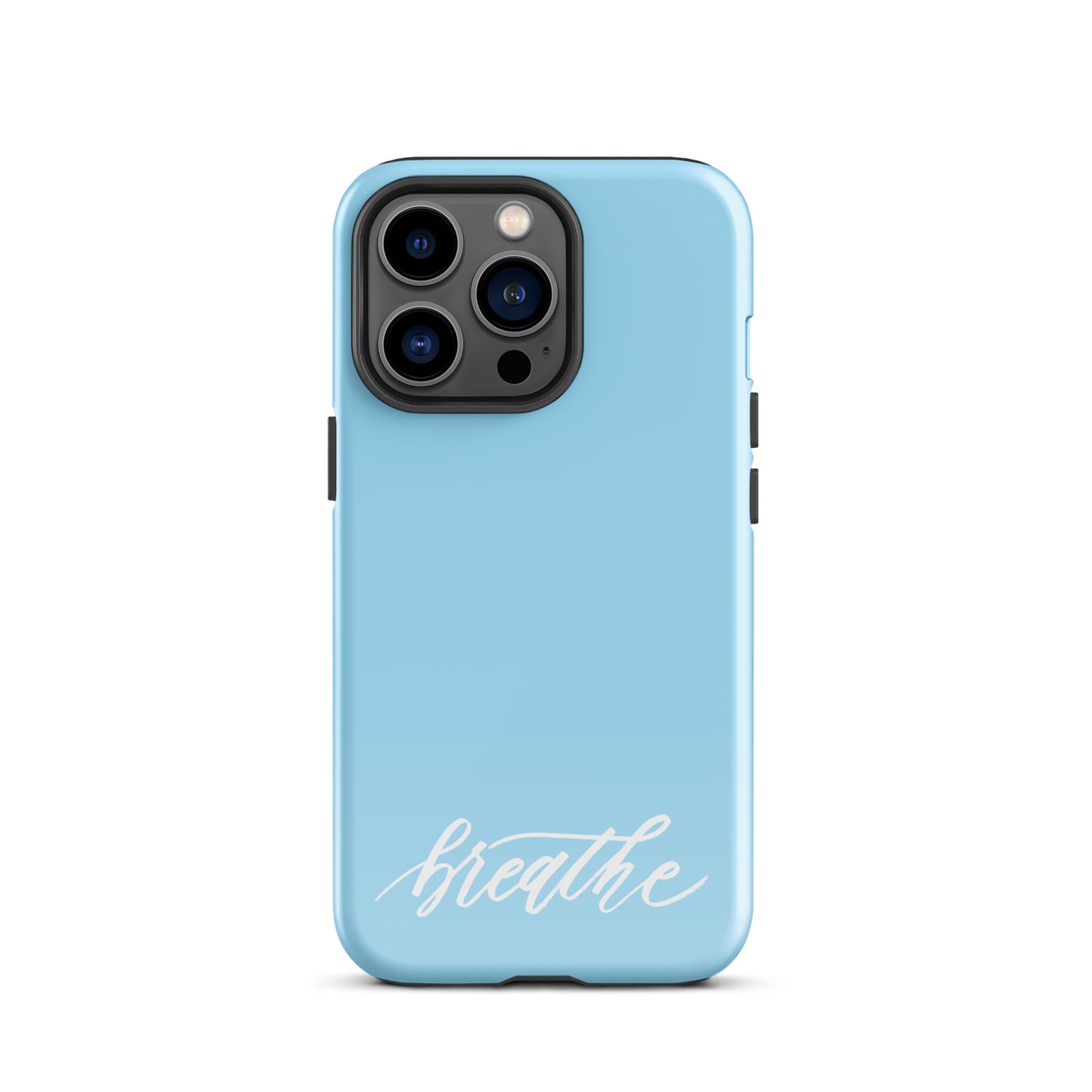 Script "Breathe" White Calligraphy on Sky Blue Printed Tough Case for iPhone®