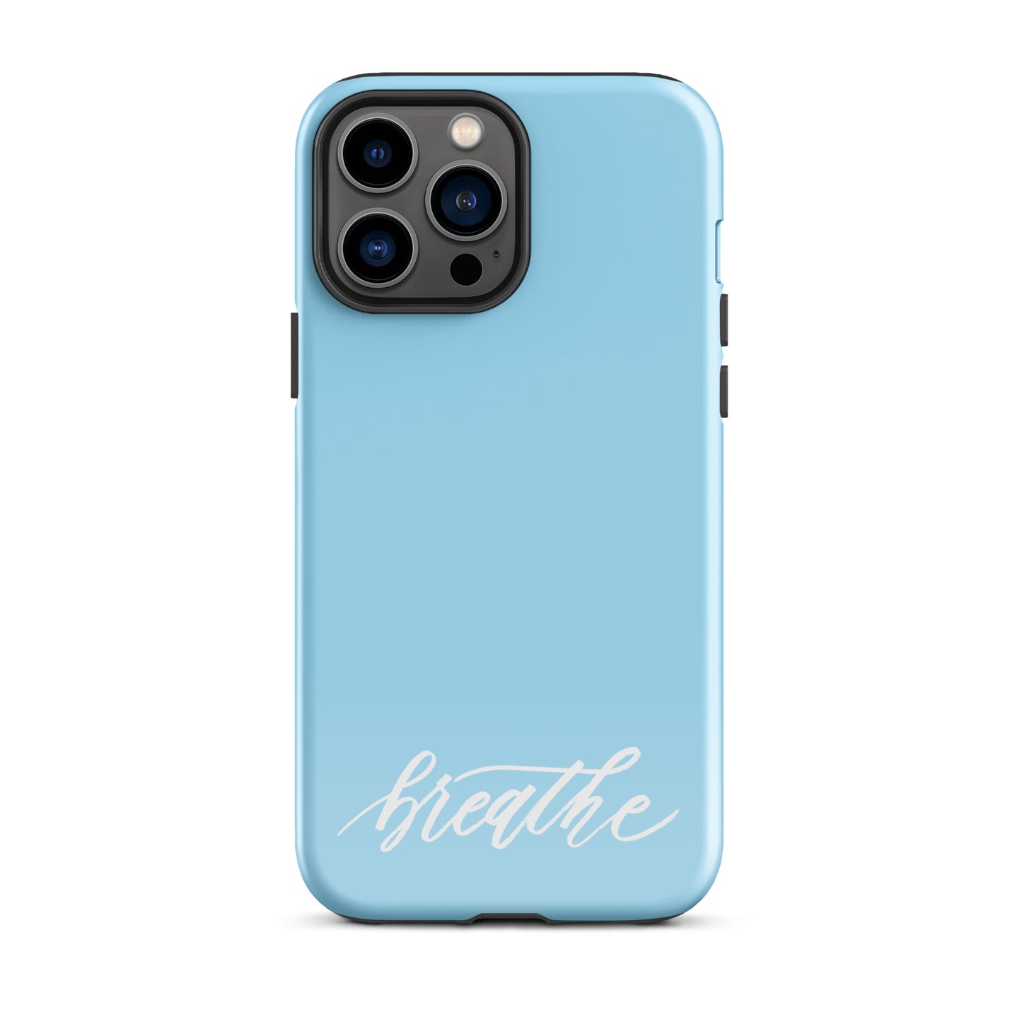 Script "Breathe" White Calligraphy on Sky Blue Printed Tough Case for iPhone®