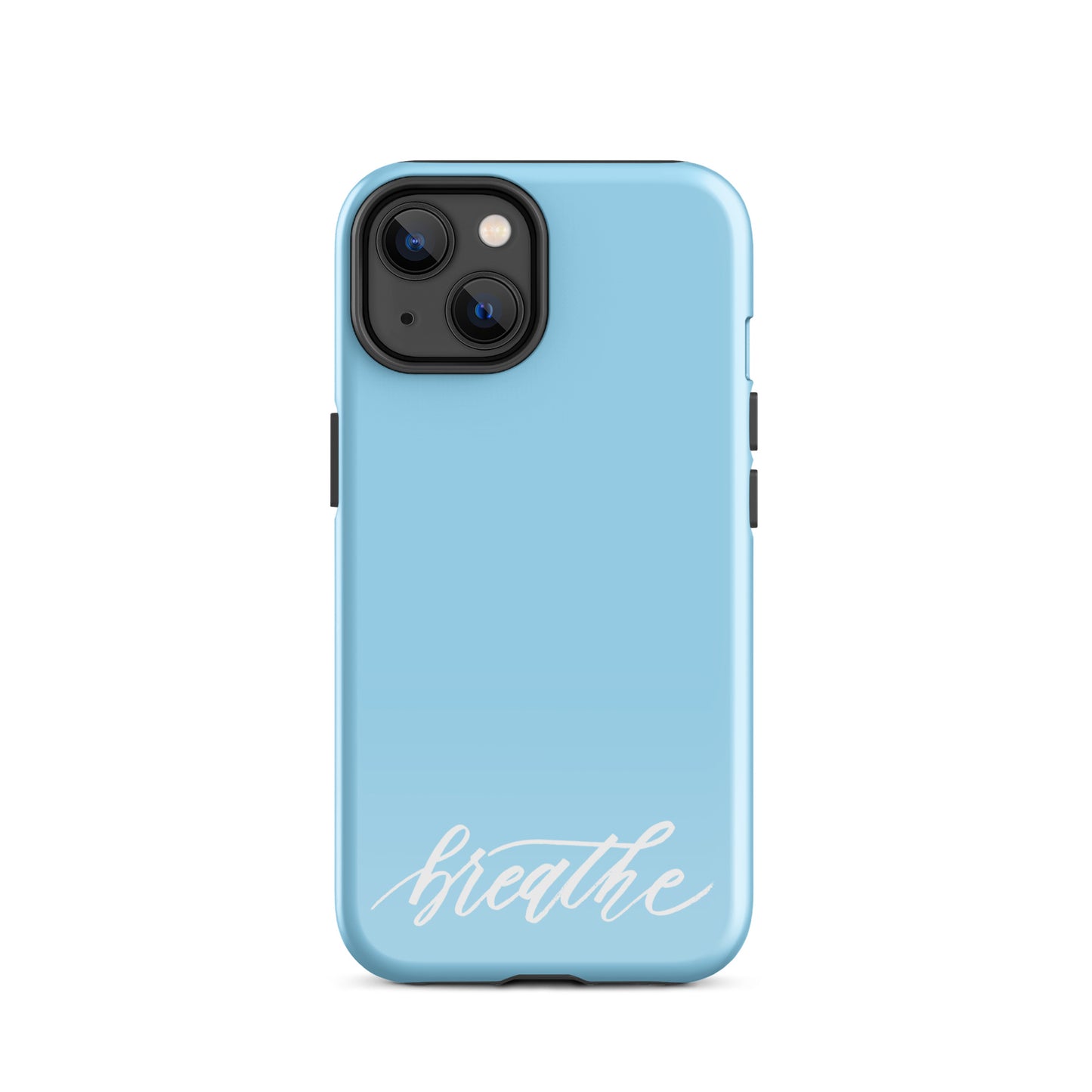 Script "Breathe" White Calligraphy on Sky Blue Printed Tough Case for iPhone®