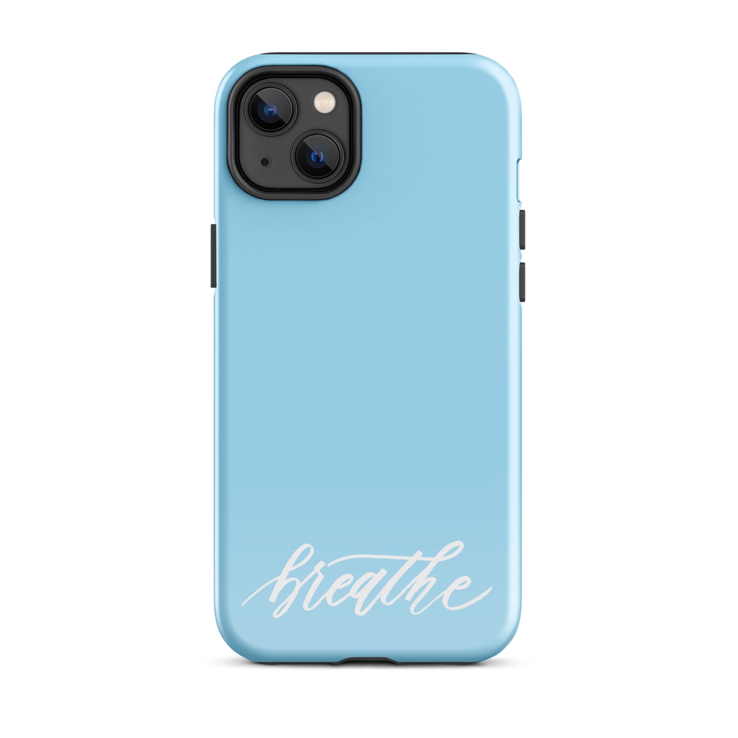 Script "Breathe" White Calligraphy on Sky Blue Printed Tough Case for iPhone®