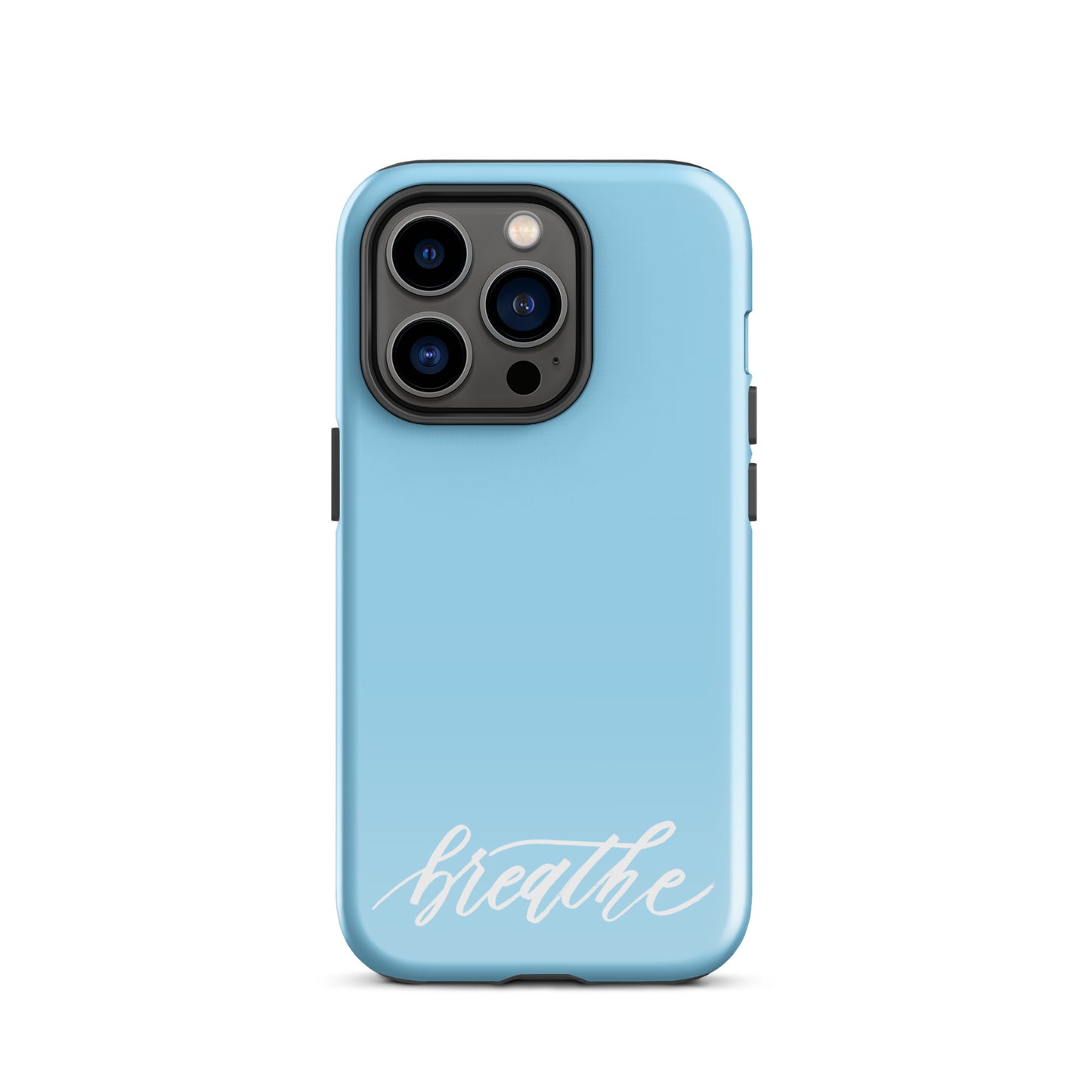 Script "Breathe" White Calligraphy on Sky Blue Printed Tough Case for iPhone®