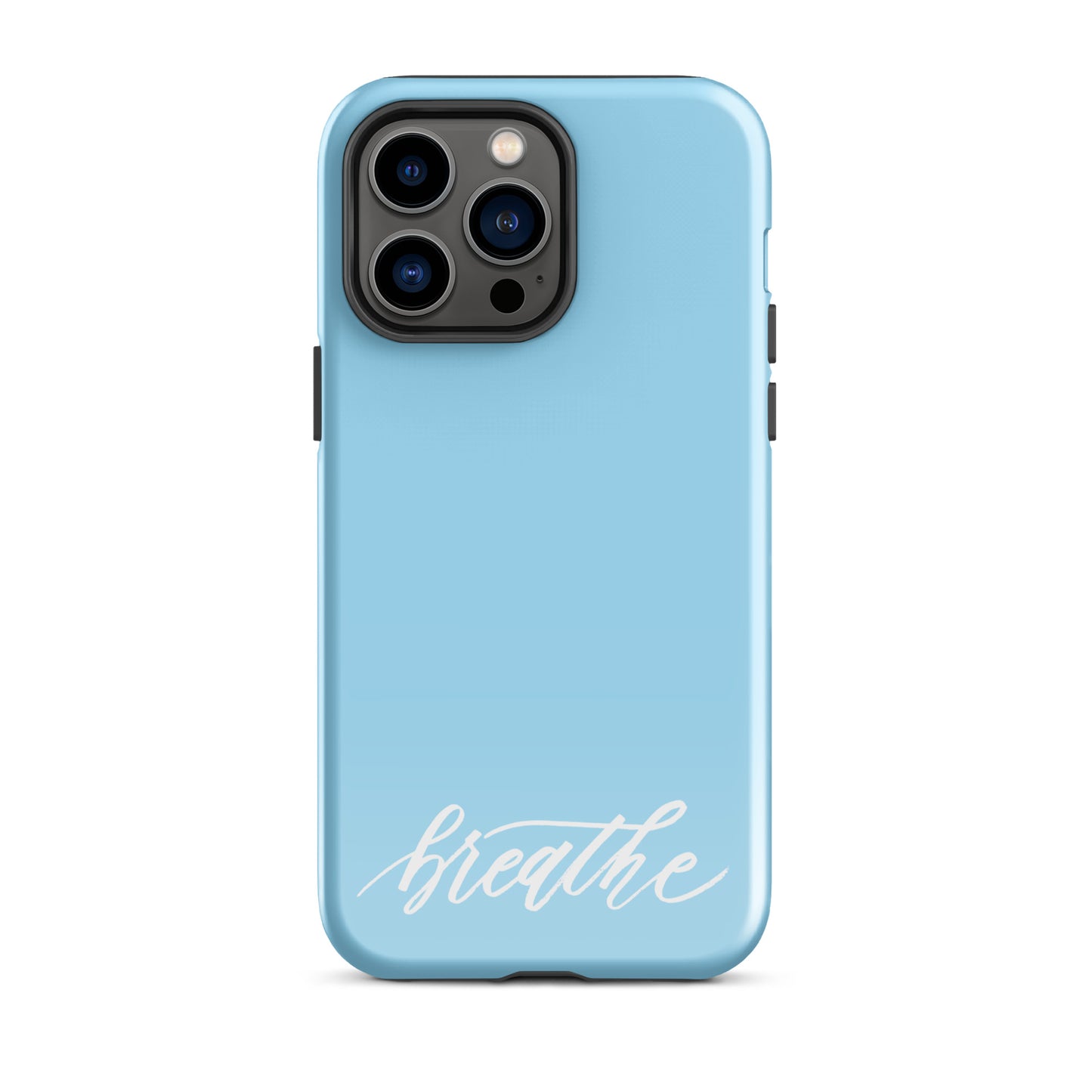 Script "Breathe" White Calligraphy on Sky Blue Printed Tough Case for iPhone®