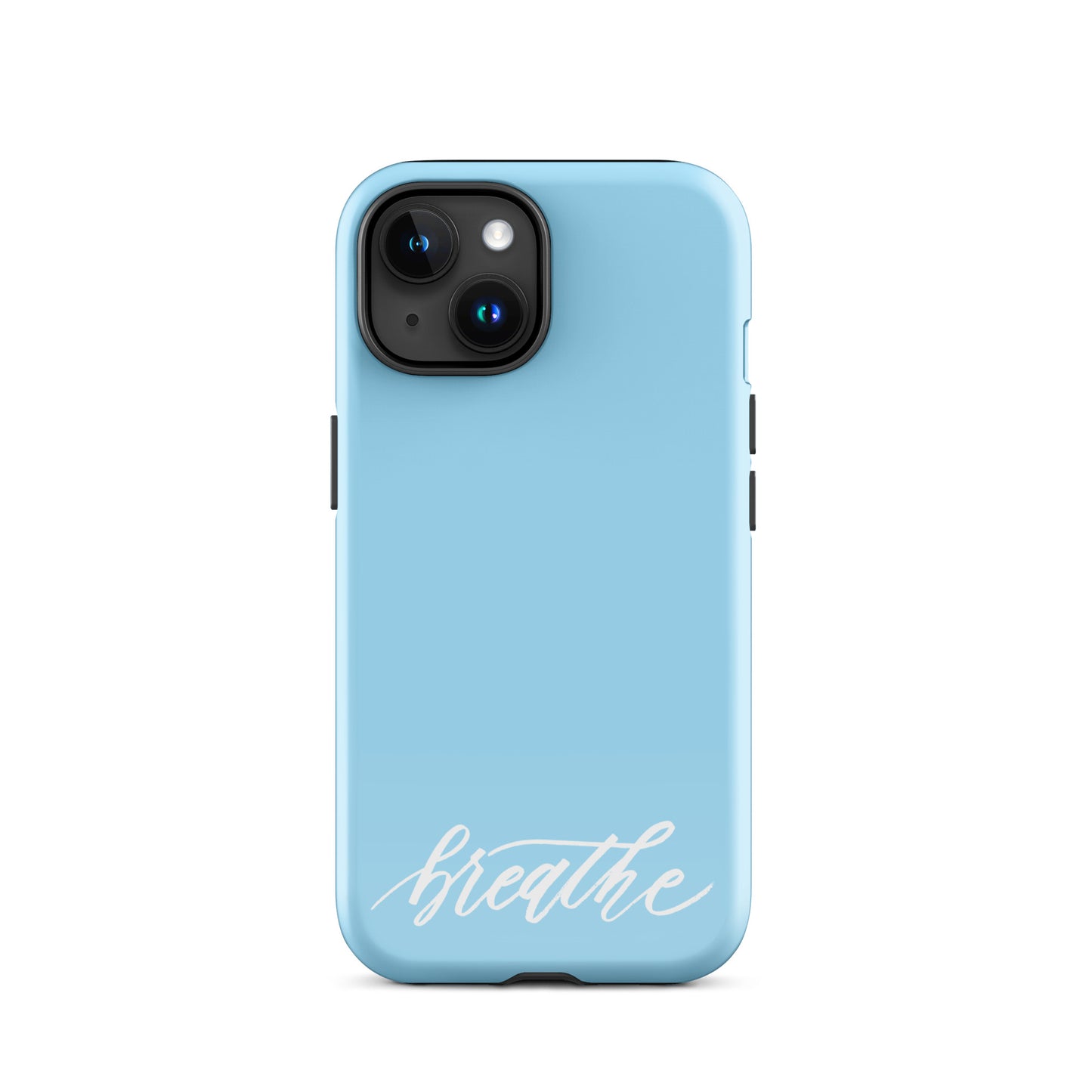 Script "Breathe" White Calligraphy on Sky Blue Printed Tough Case for iPhone®