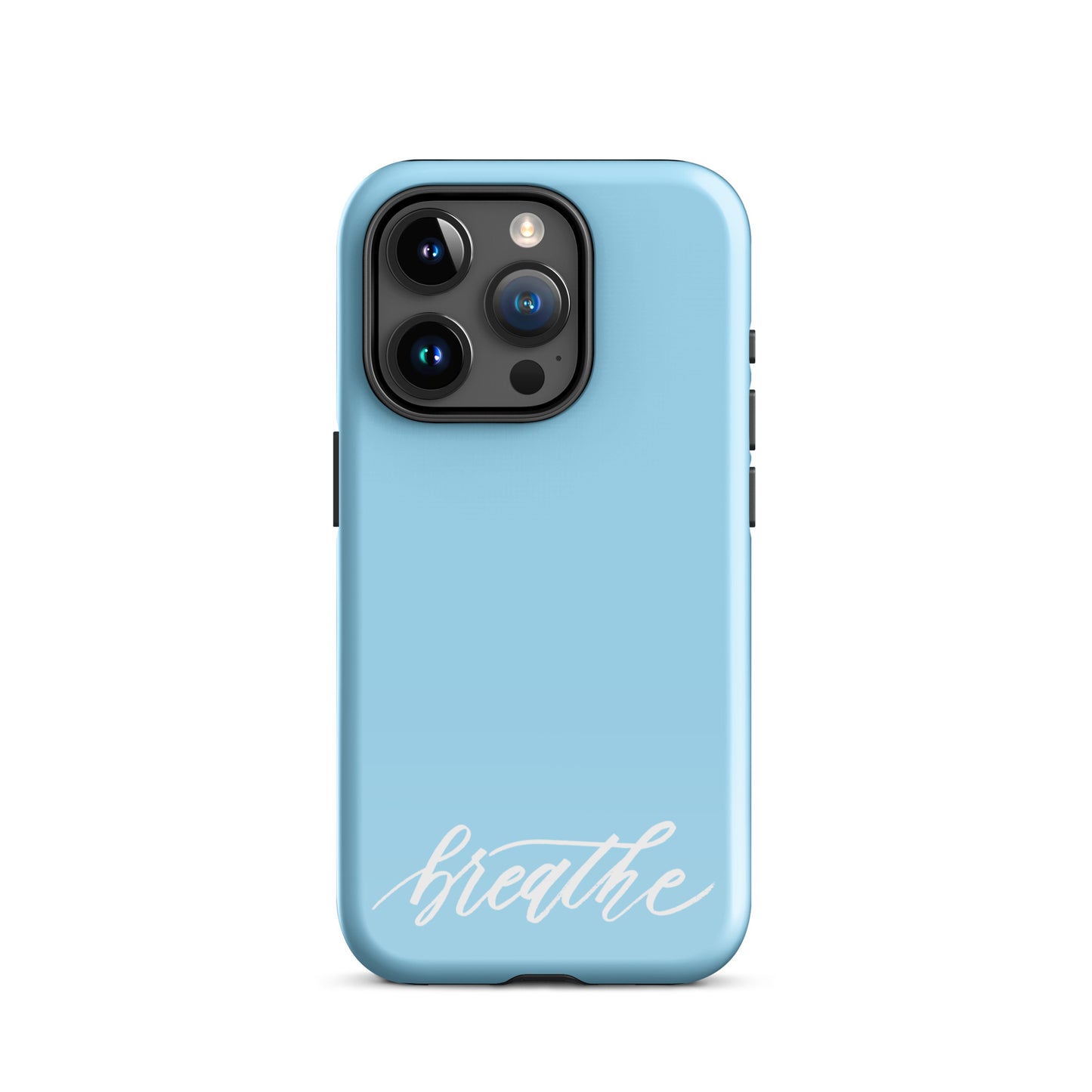 Script "Breathe" White Calligraphy on Sky Blue Printed Tough Case for iPhone®