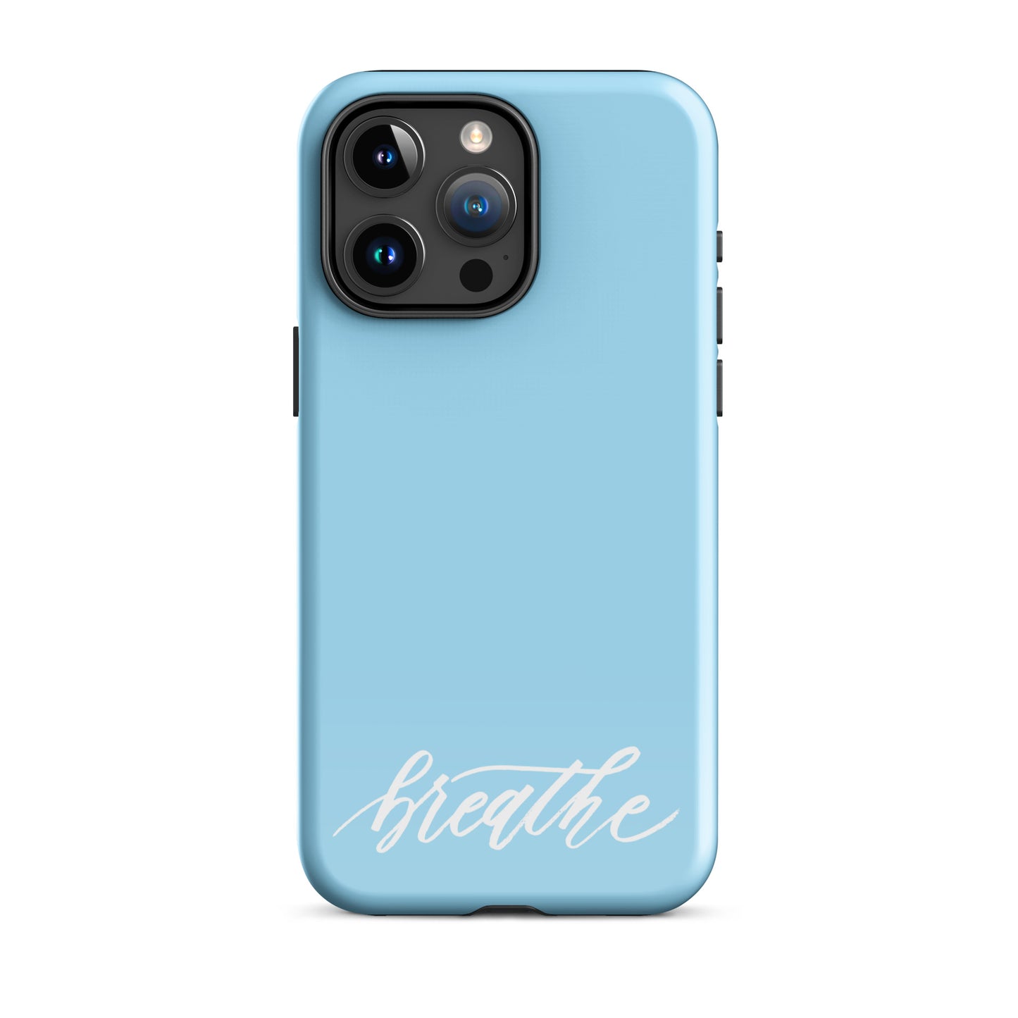 Script "Breathe" White Calligraphy on Sky Blue Printed Tough Case for iPhone®