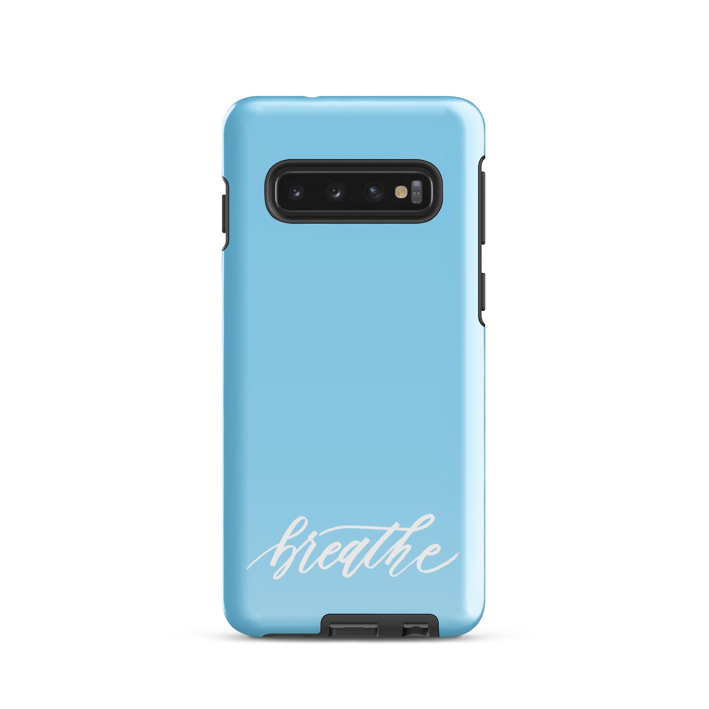 Script "Breathe" White Calligraphy on Sky Blue Printed Tough Case for Samsung®