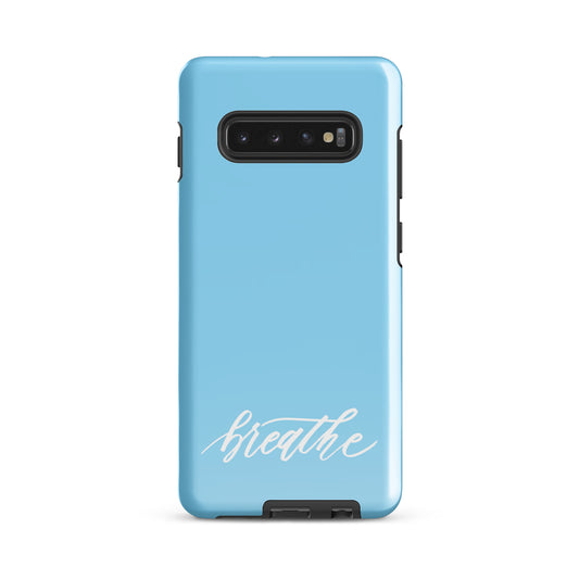 Script "Breathe" White Calligraphy on Sky Blue Printed Tough Case for Samsung®