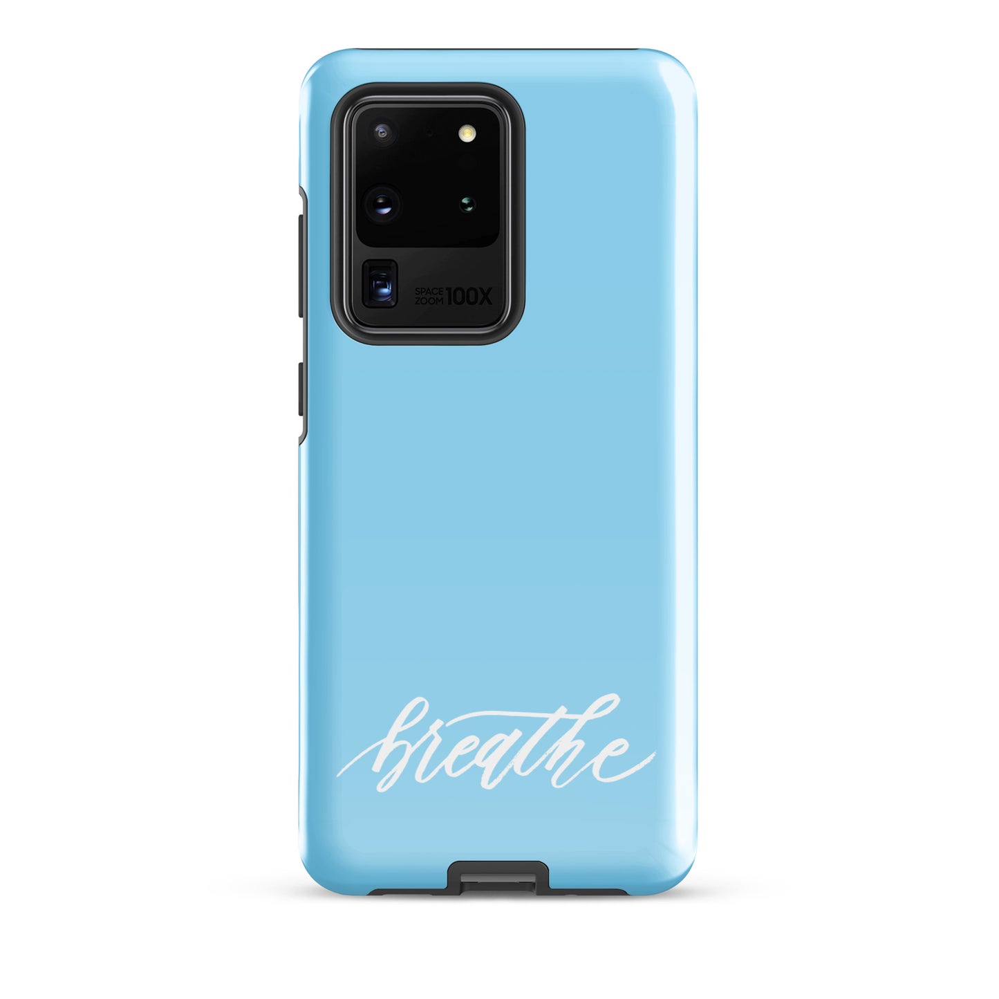 Script "Breathe" White Calligraphy on Sky Blue Printed Tough Case for Samsung®