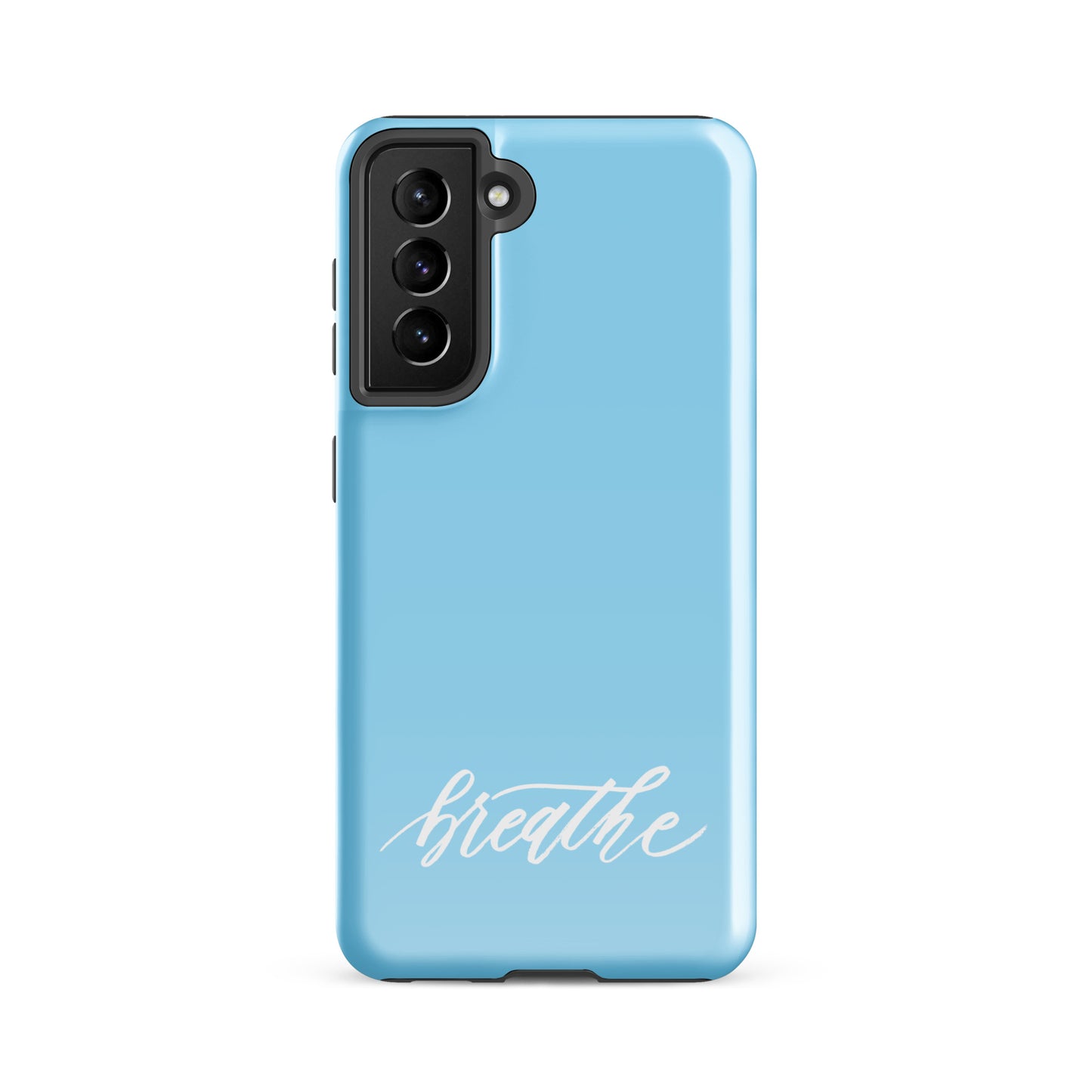 Script "Breathe" White Calligraphy on Sky Blue Printed Tough Case for Samsung®