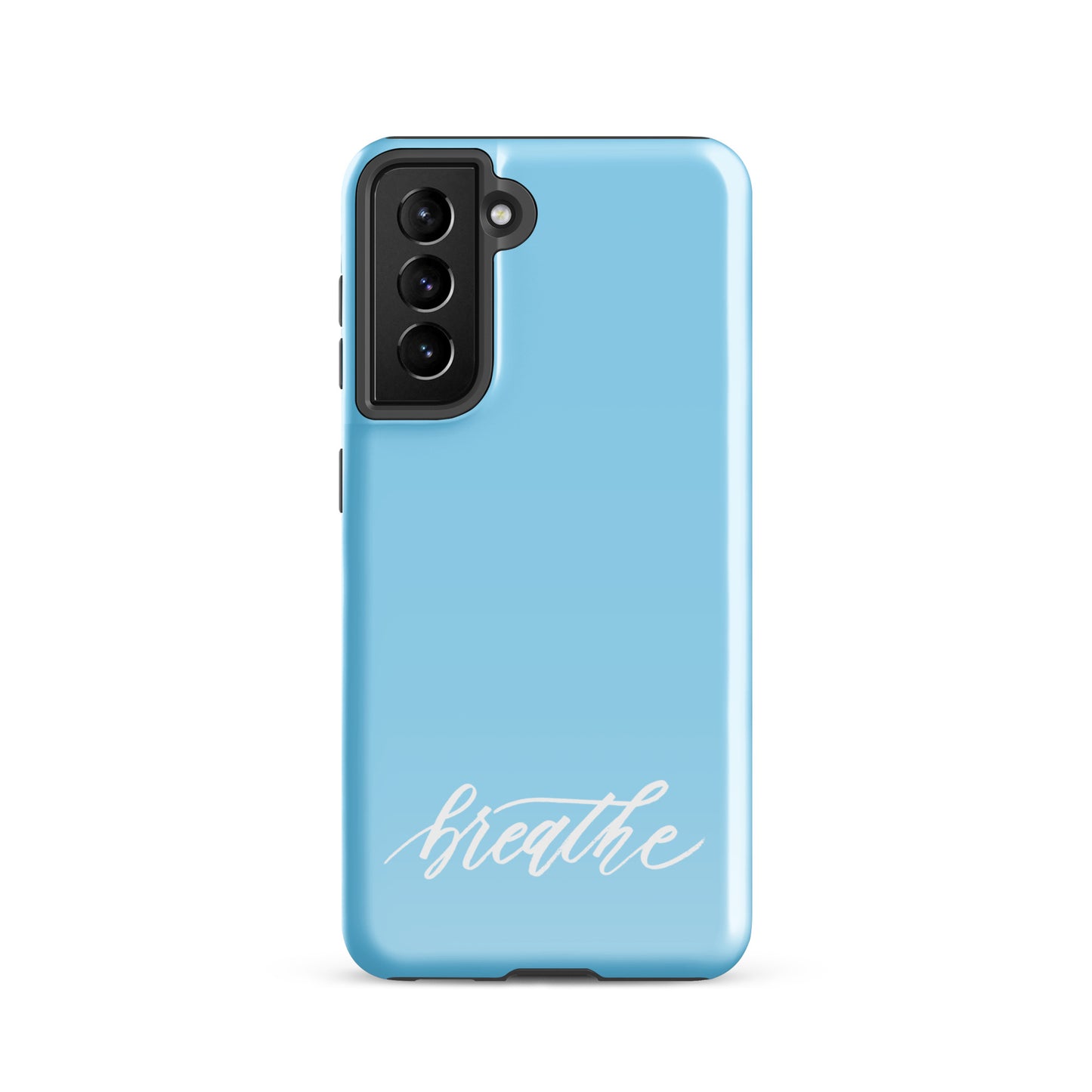 Script "Breathe" White Calligraphy on Sky Blue Printed Tough Case for Samsung®