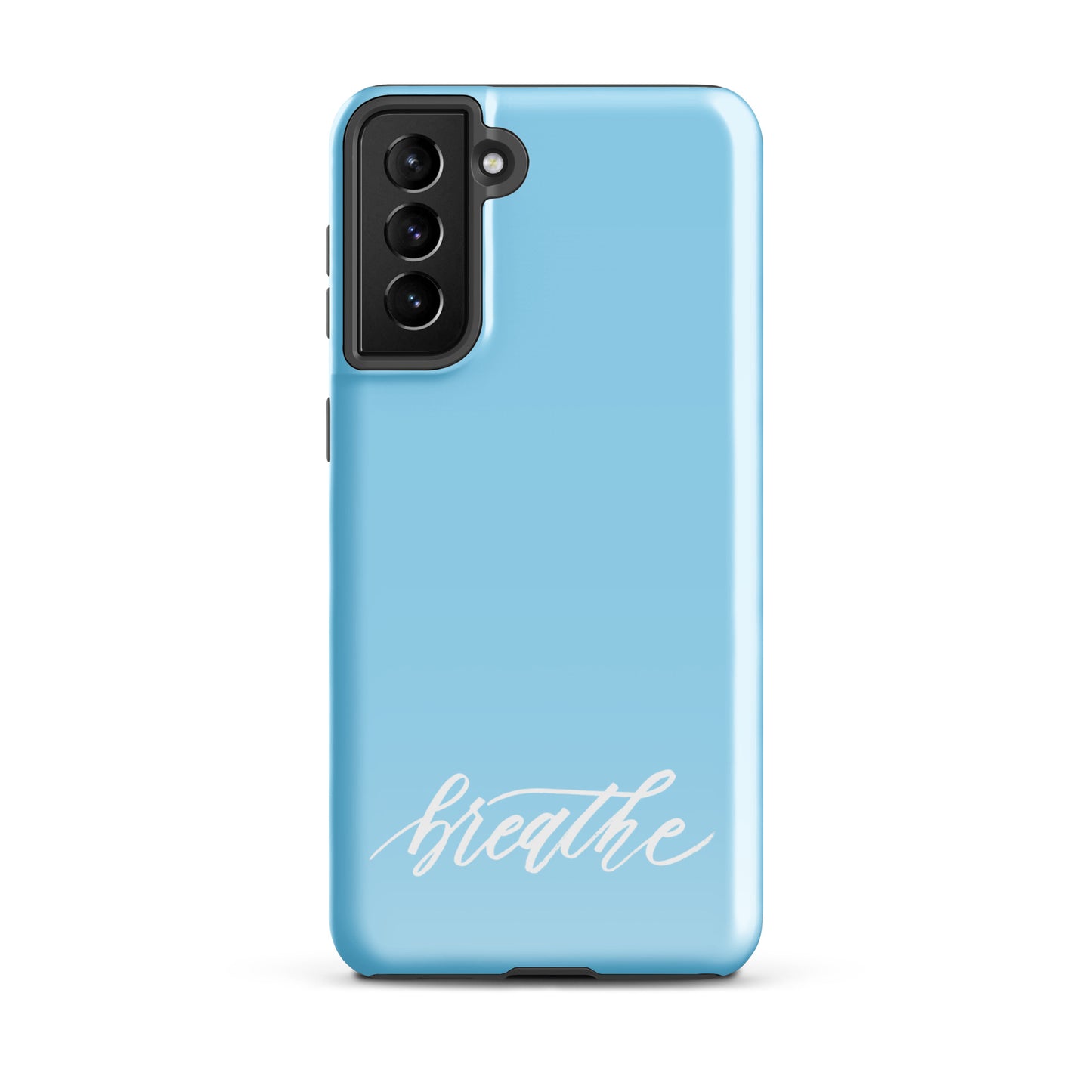 Script "Breathe" White Calligraphy on Sky Blue Printed Tough Case for Samsung®