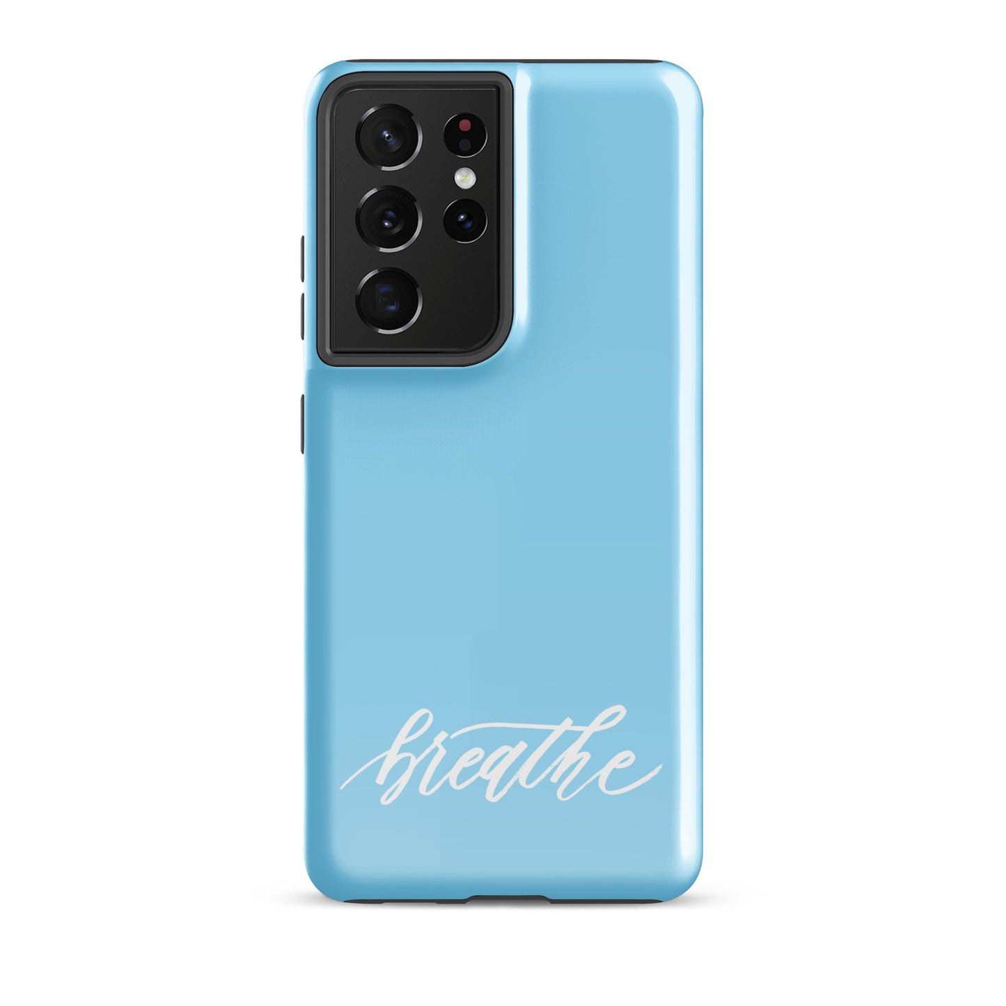 Script "Breathe" White Calligraphy on Sky Blue Printed Tough Case for Samsung®