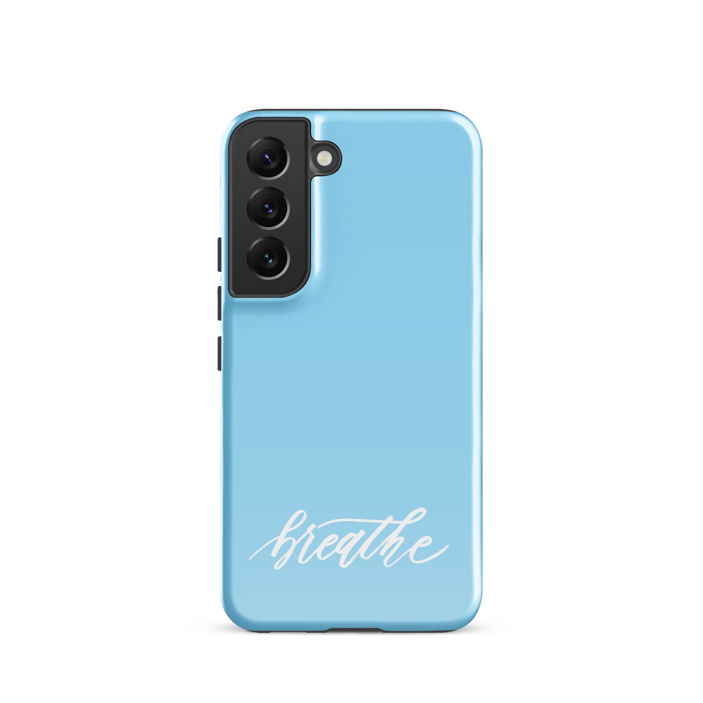 Script "Breathe" White Calligraphy on Sky Blue Printed Tough Case for Samsung®